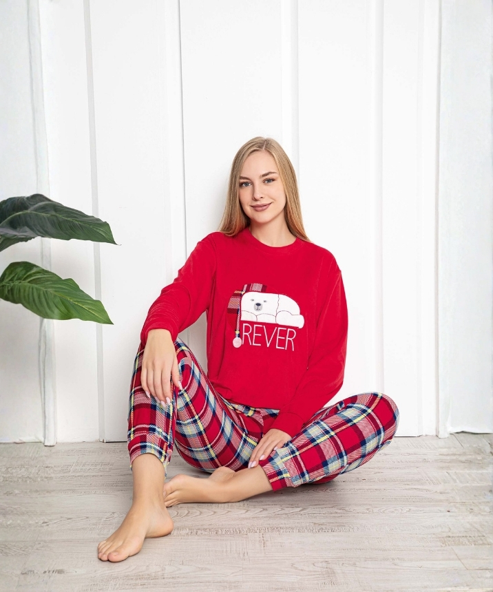 Kadın Rever Soft Pijama Takımı - KIRMIZI