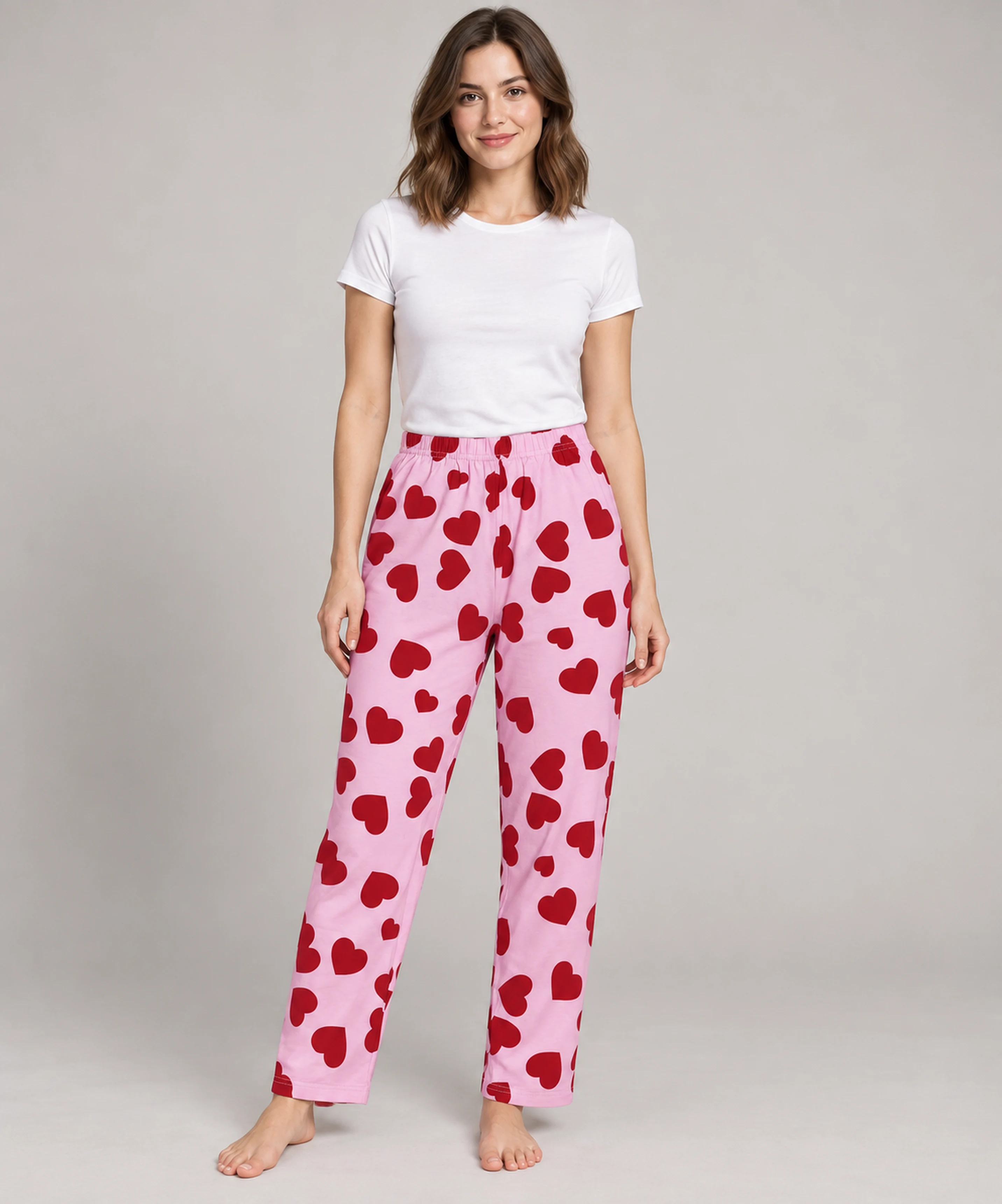 %100 Pamuk Kadın Pijama Altı - PEMBE KALPLİ