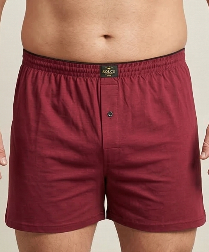 Erkek Büyük Beden Pamuklu Penye Havlu Bel Boxer - BORDO - 1