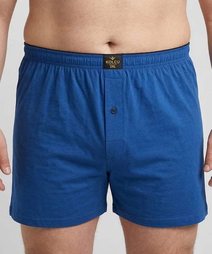 Erkek Büyük Beden Pamuklu Penye Havlu Bel Boxer - İNDİGO - 1