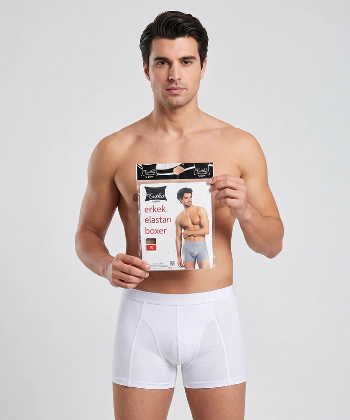 Likralı Pamuklu Erkek Boxer - BEYAZ 