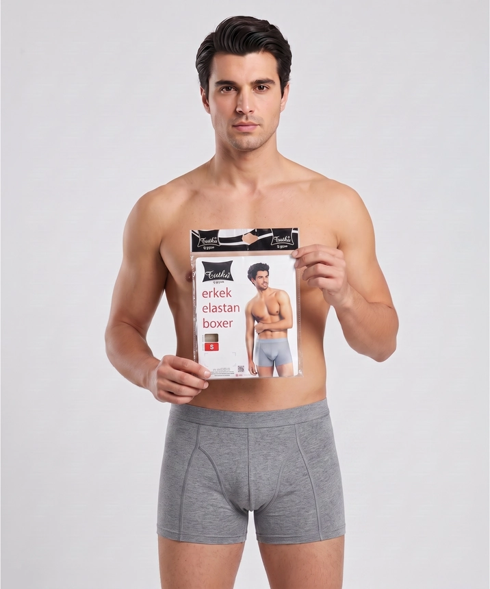 Likralı Pamuklu Erkek Boxer - GRİ - 1