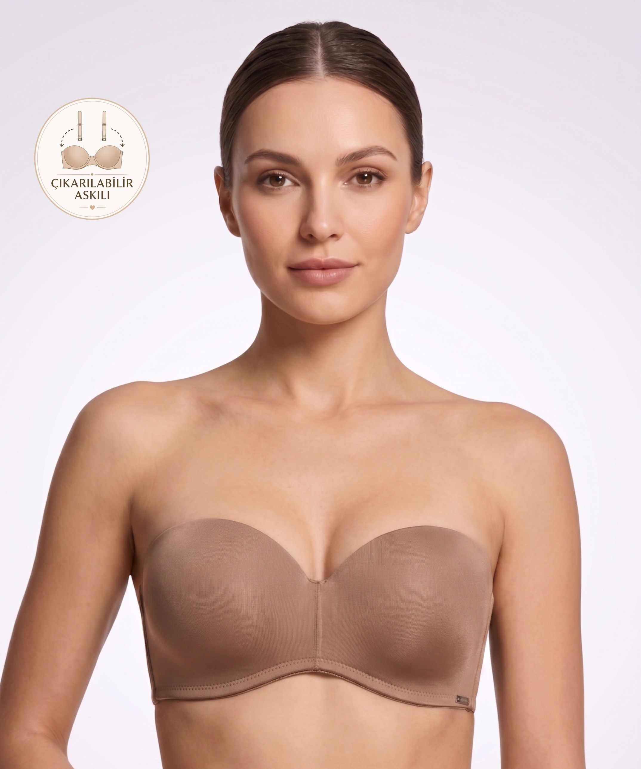 Lotus Push Up Straplez Sütyen - LATTE - 1