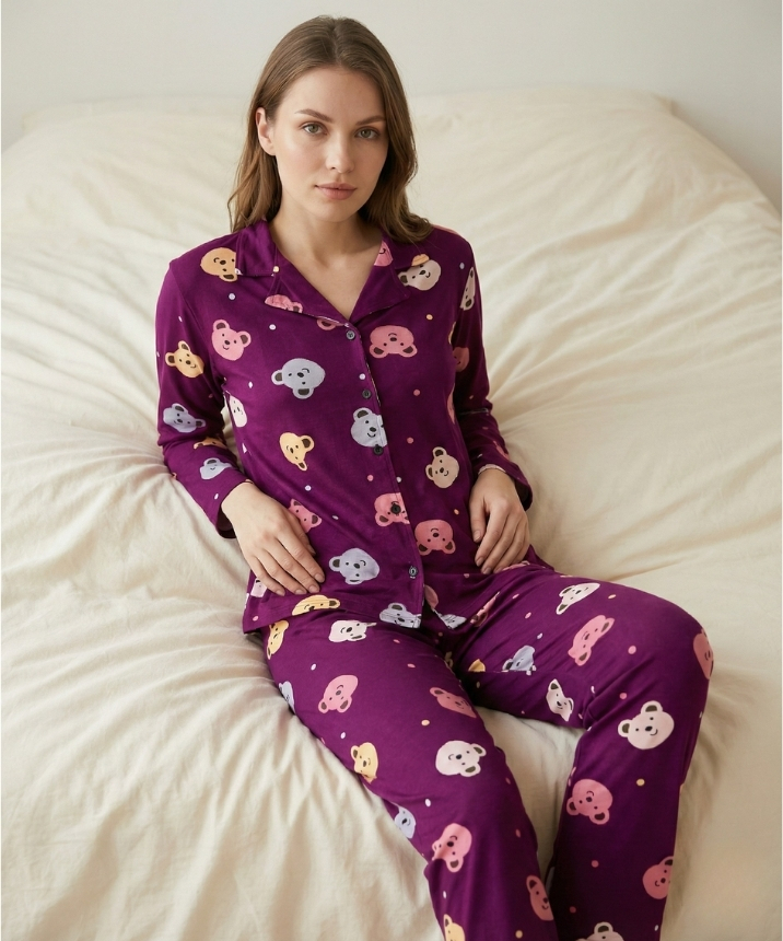 Milan Kumaş Desenli Kadın Pijama Takımı - MOR