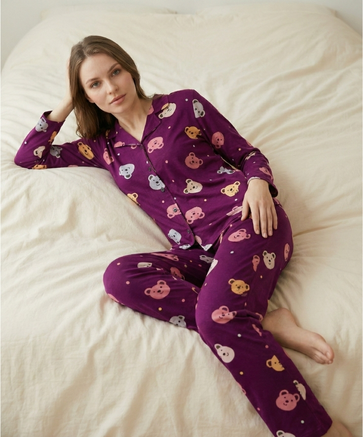 Milan Kumaş Desenli Kadın Pijama Takımı - MOR (1)