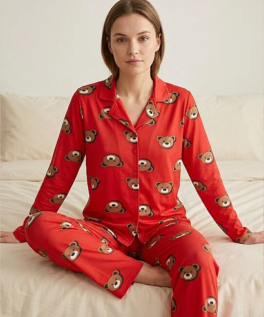 Milan Kumaş Desenli Kadın Pijama Takımı - PEMBE