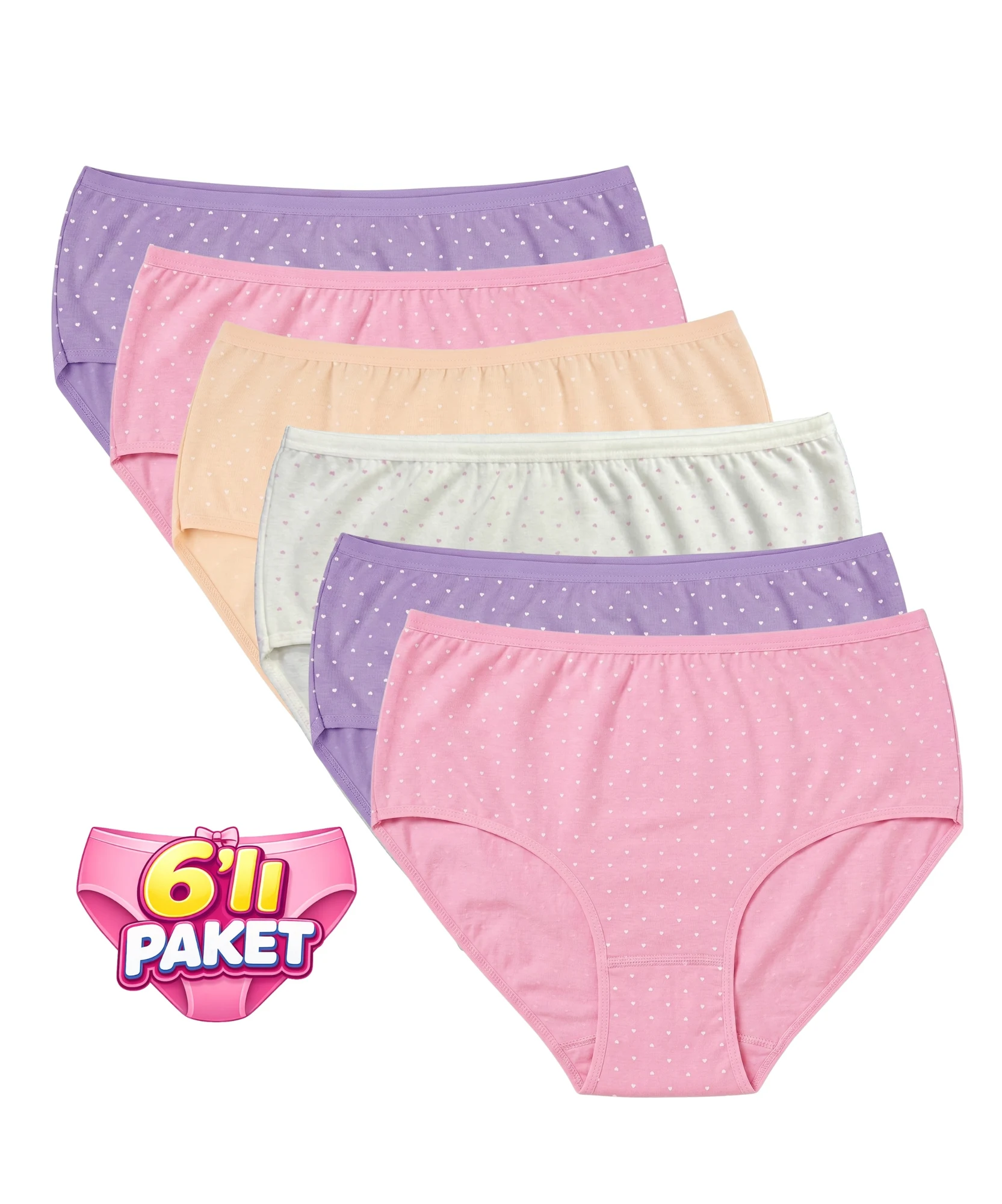 6'lı Paket Likralı Kalpli Bato - ASORTİ - 1