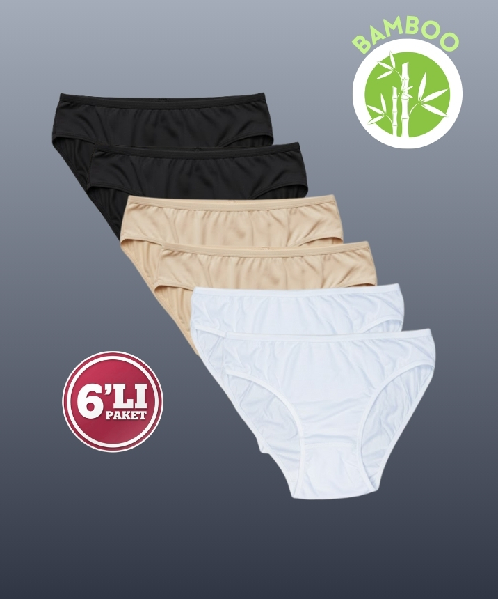 6'lı Paket Bambu Düz Külot - ASORTİ