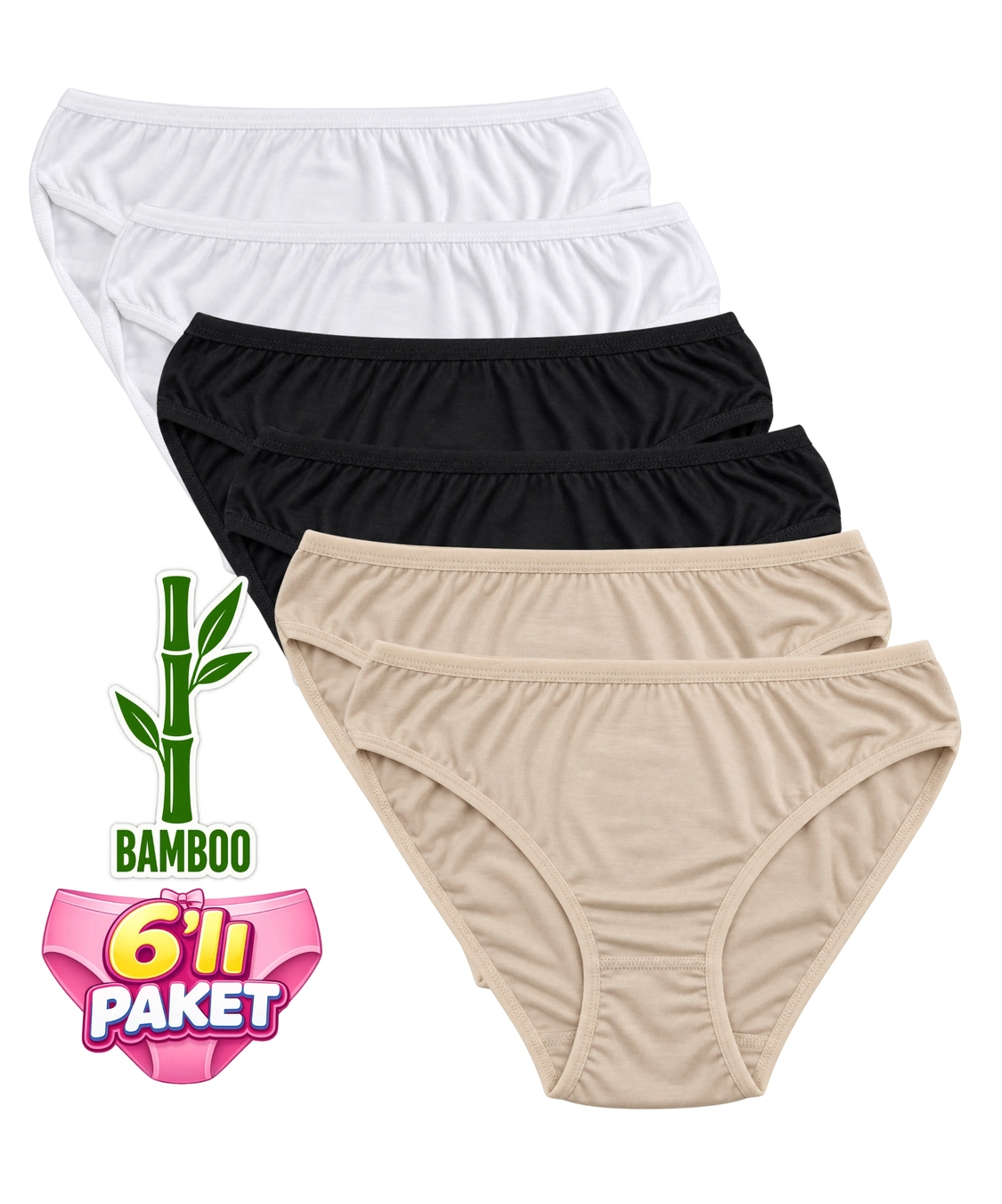 6'lı Paket Bambu Düz Külot - ASORTİ