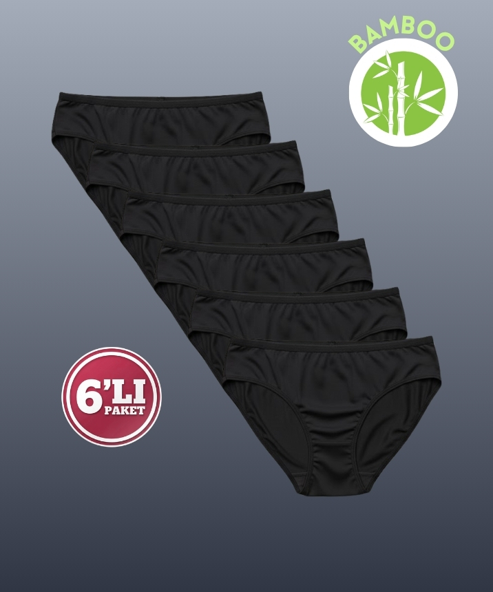 6'lı Paket Bambu Düz Külot - SİYAH