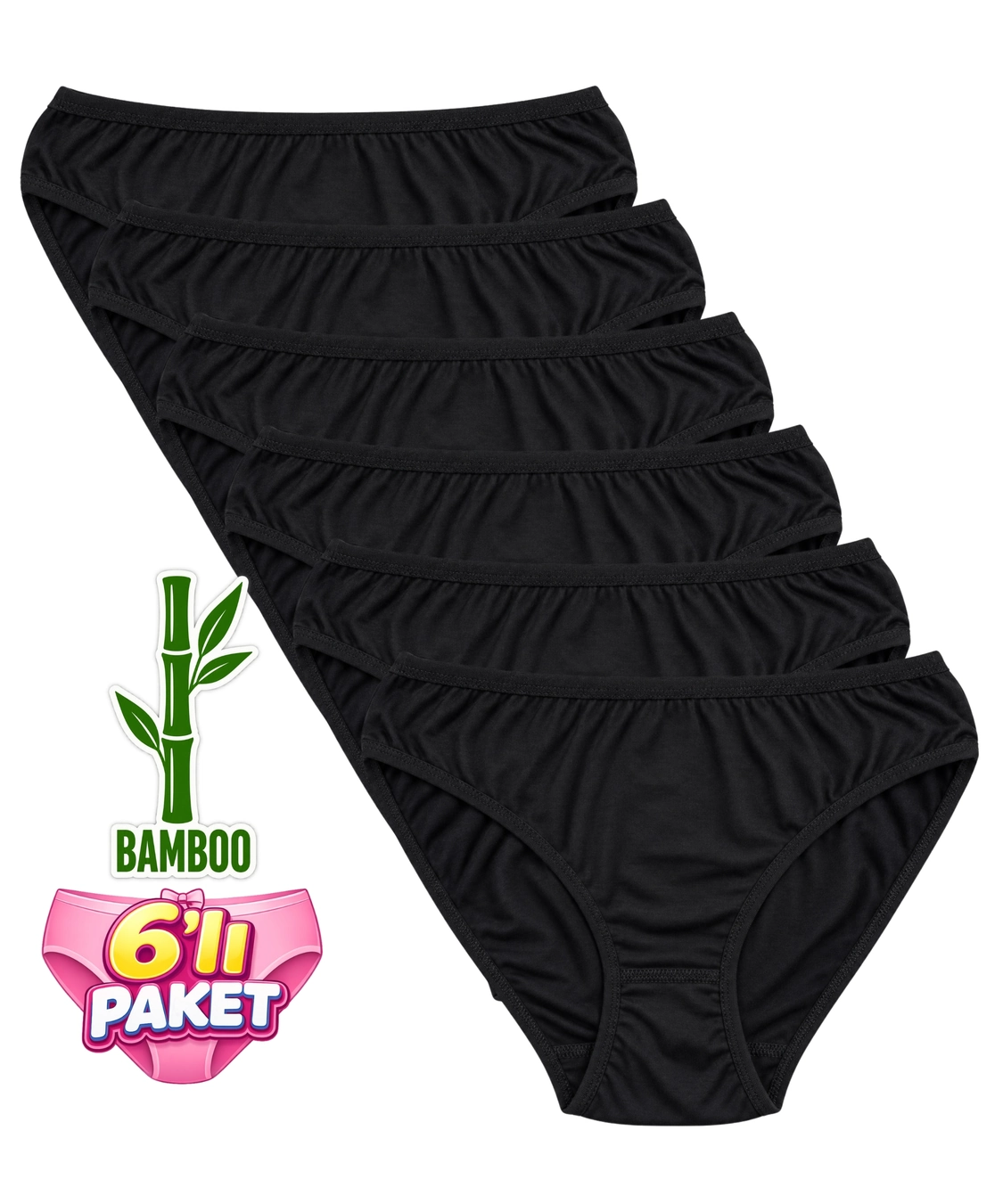 6'lı Paket Bambu Düz Külot - SİYAH