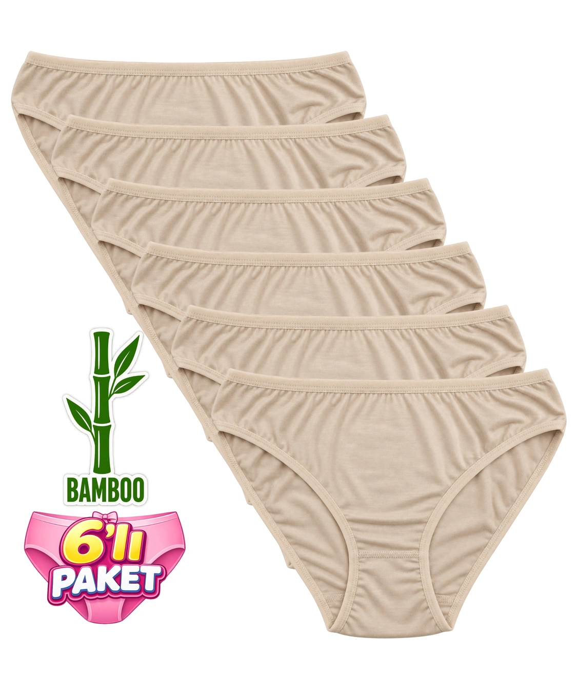 6'lı Paket Bambu Düz Külot - TEN