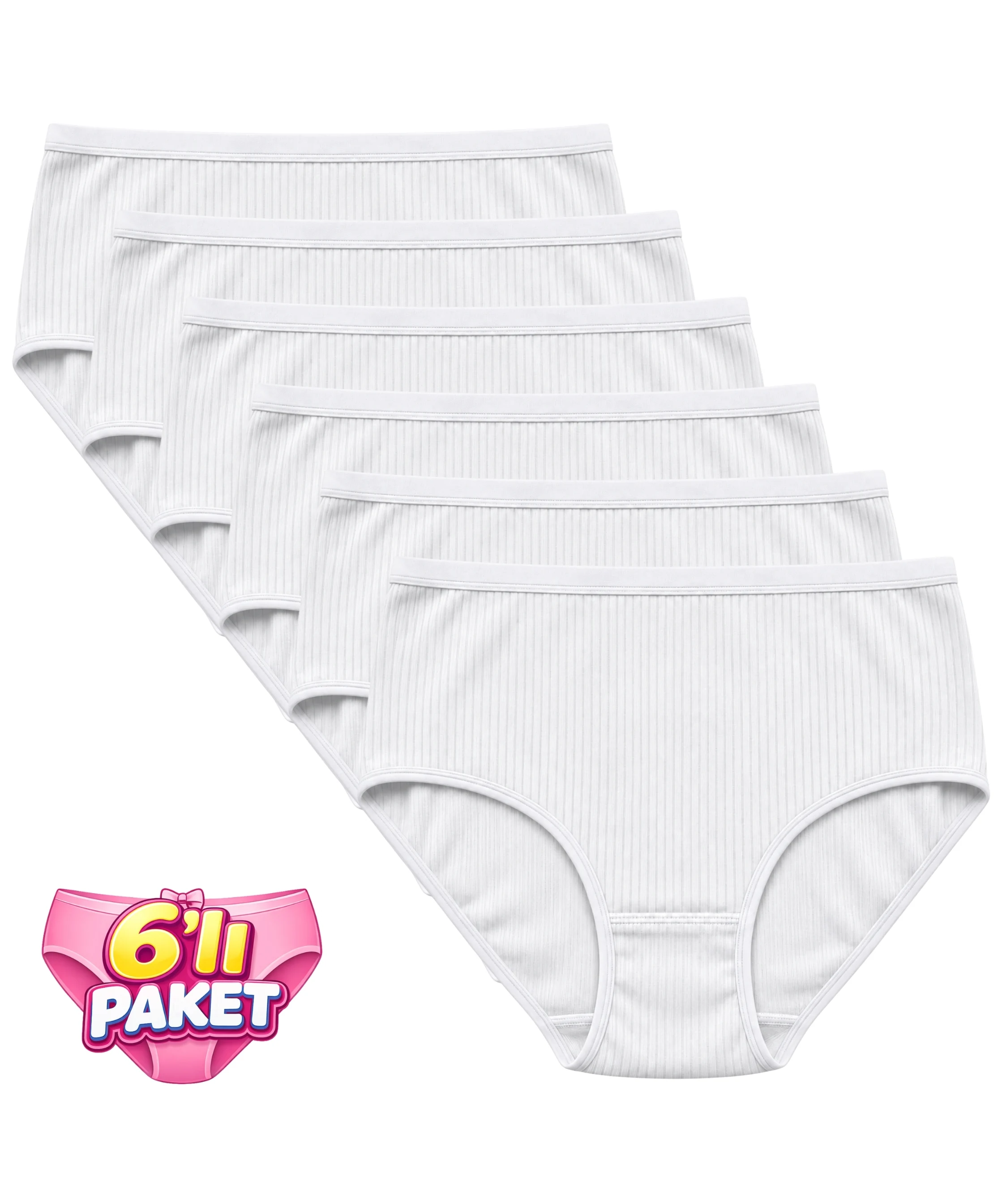 6'lı Paket Çizgili Bato Külot - BEYAZ