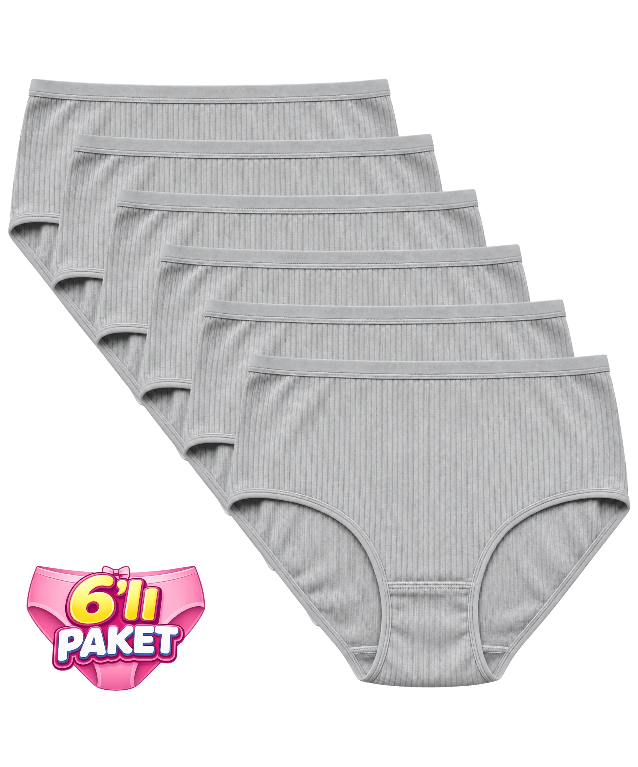 6'lı Paket Çizgili Bato Külot - GRİ - 1