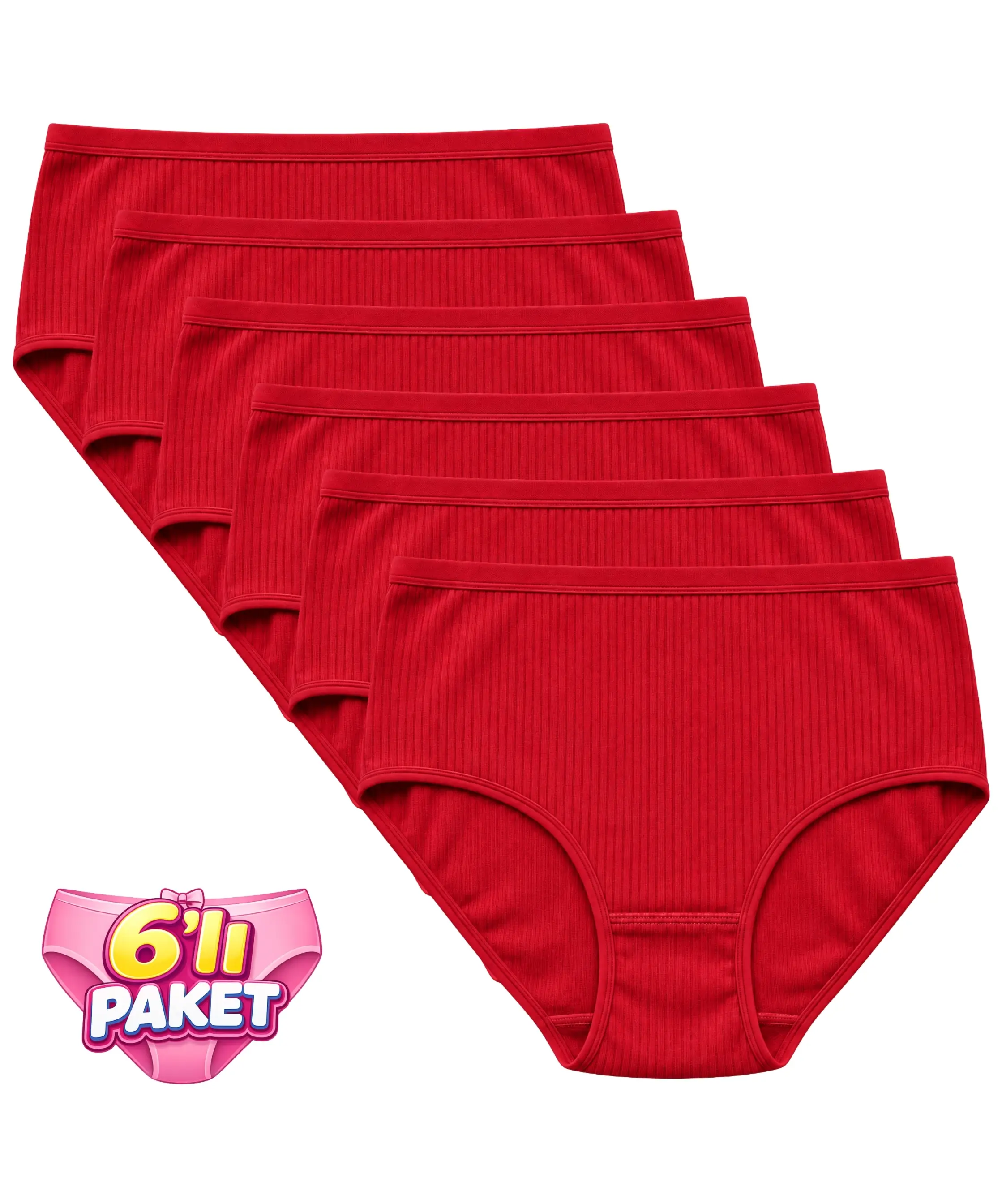 6'lı Paket Çizgili Bato Külot - KIRMIZI