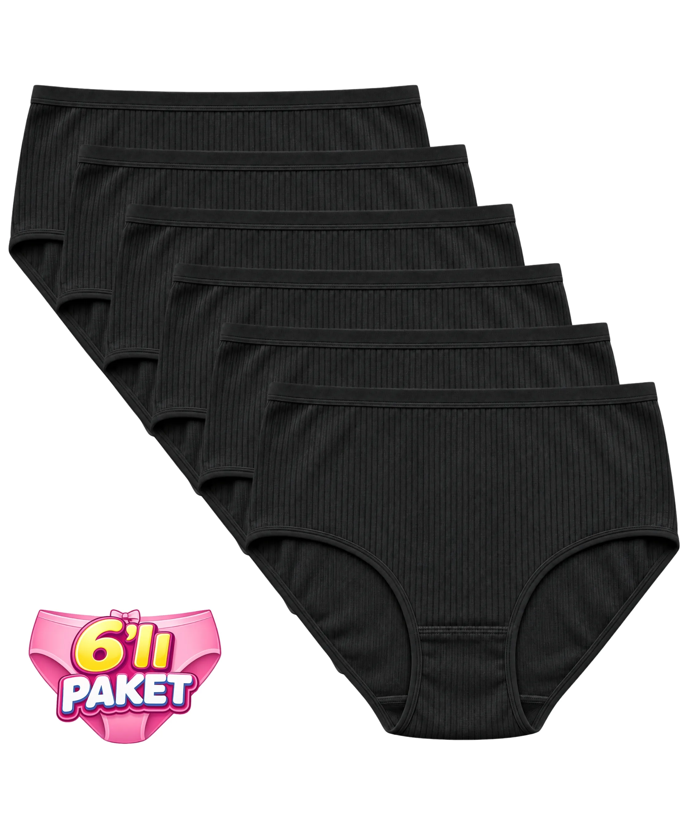 6'lı Paket Çizgili Bato Külot - SİYAH - 1
