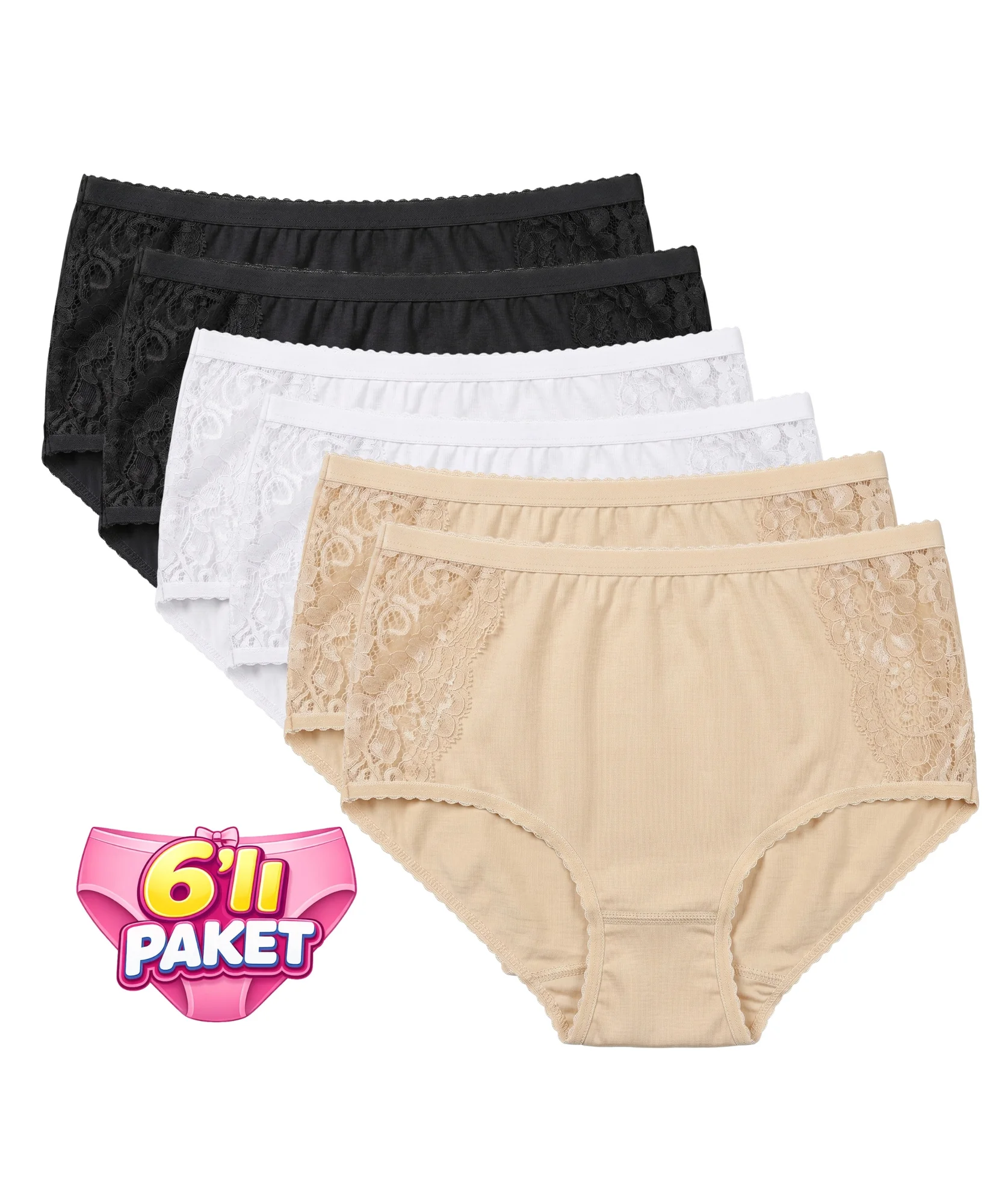 6'lı Paket Dantelli Bato Külot - ASORTİ - 1