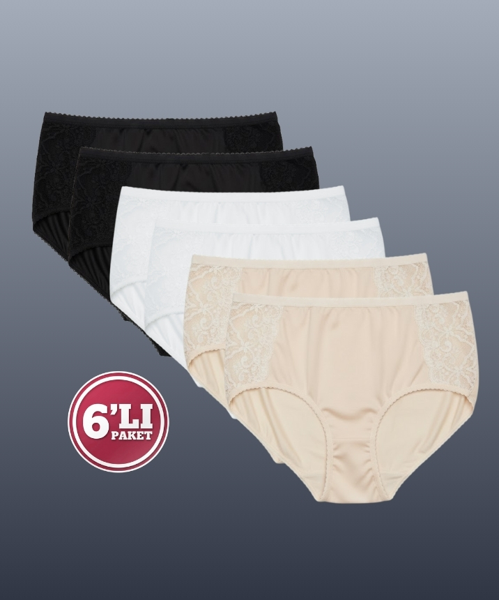 6'lı Paket Dantelli Bato Külot - ASORTİ - 1