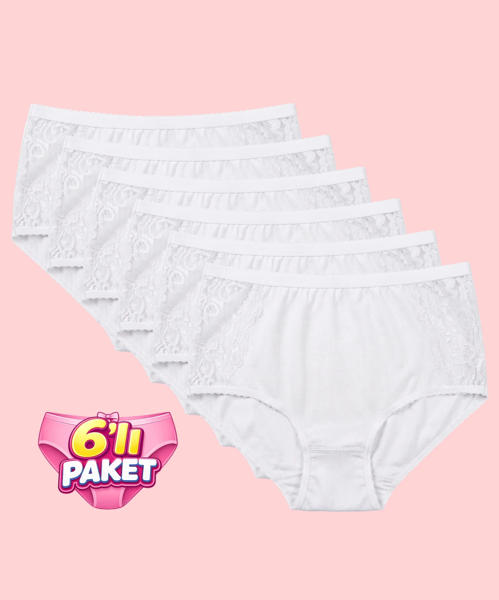 6'lı Paket Dantelli Bato Külot - BEYAZ