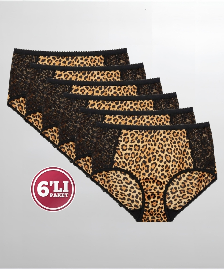 6'lı Paket Dantelli Bato Külot - LEOPAR