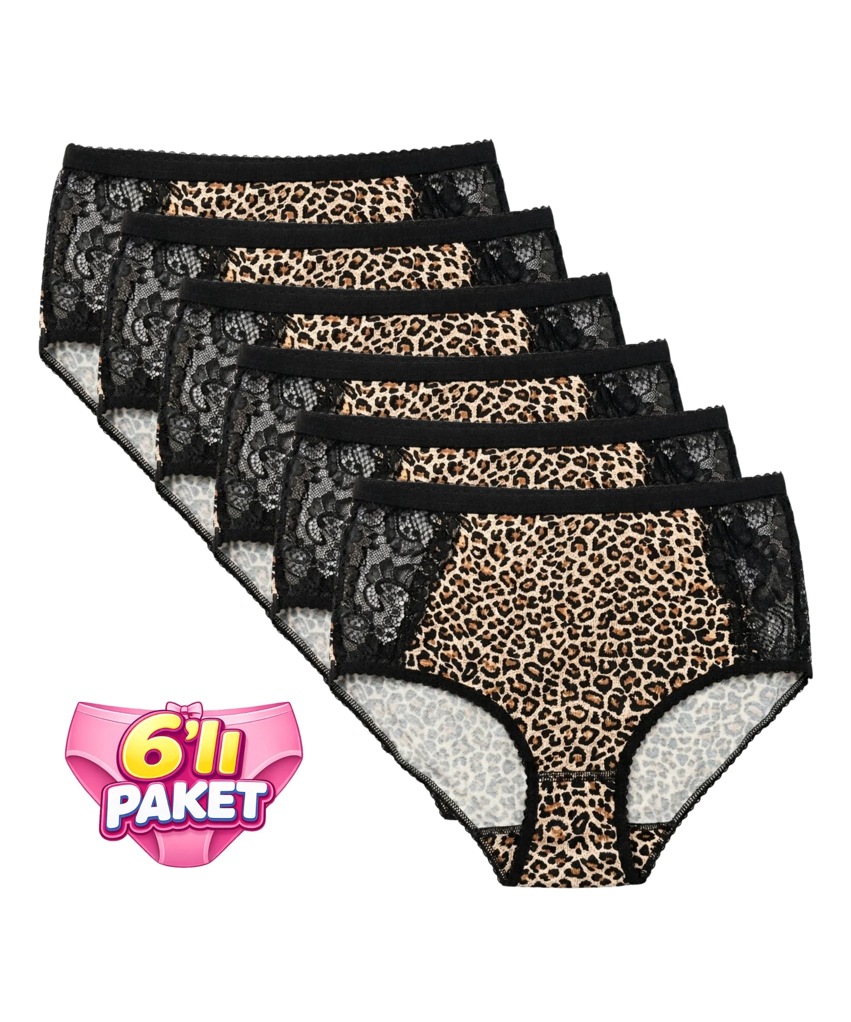 6'lı Paket Dantelli Bato Külot - LEOPAR
