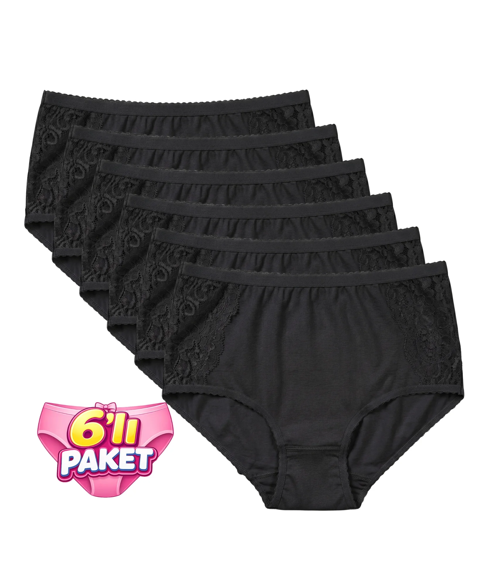 6'lı Paket Dantelli Bato Külot - SİYAH