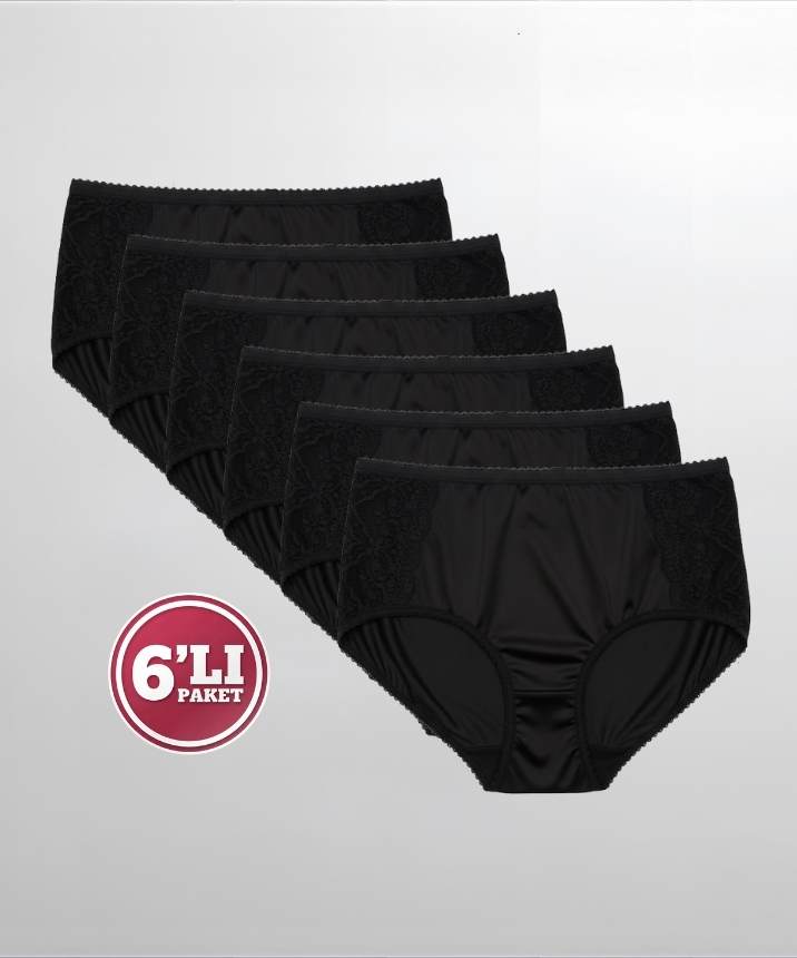 6'lı Paket Dantelli Bato Külot - SİYAH - 1