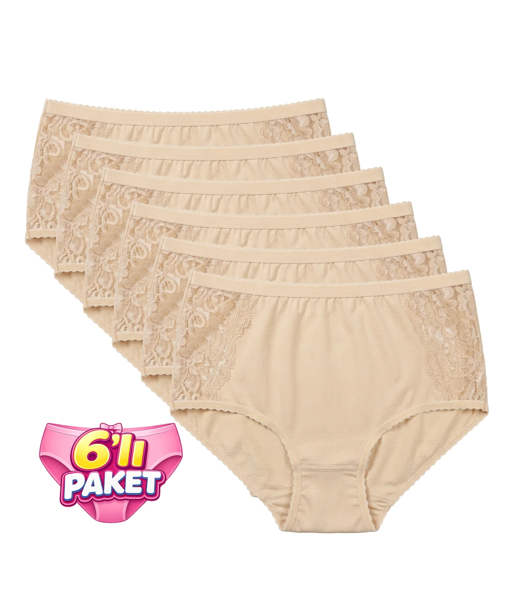 6'lı Paket Dantelli Bato Külot - TEN - 1