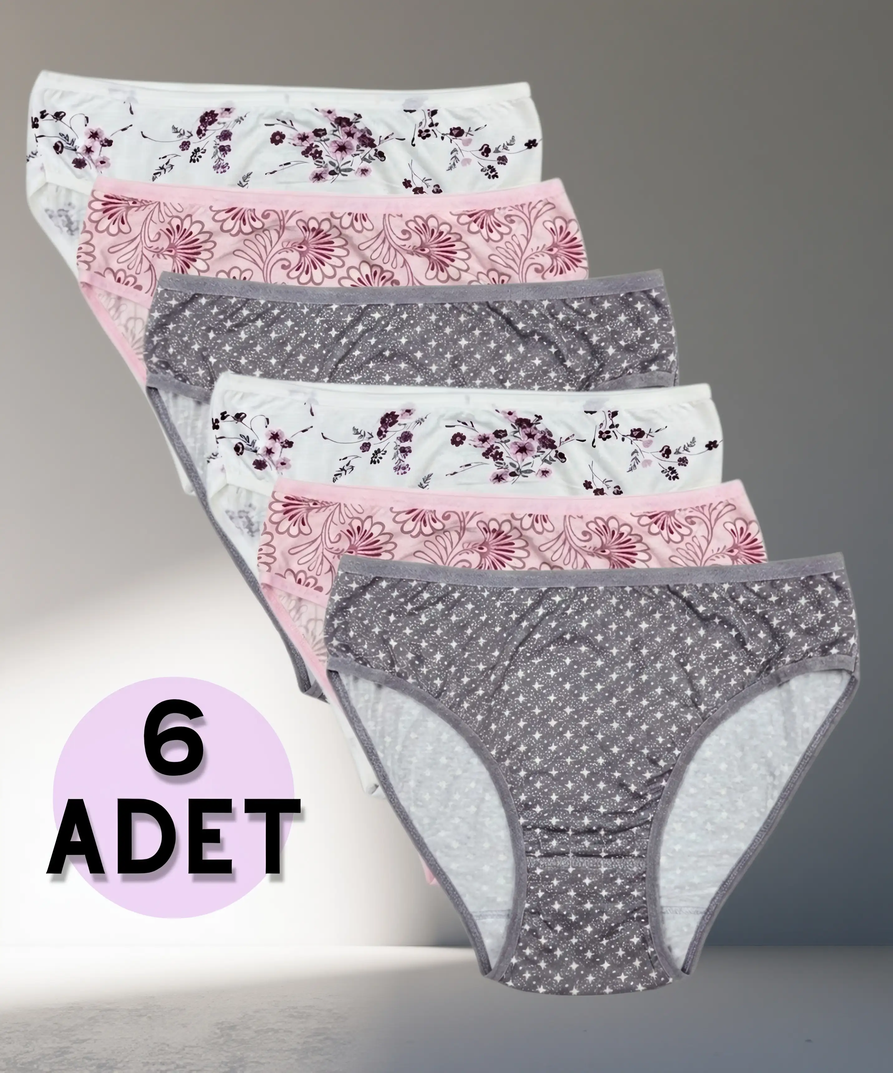 6'lı Paket Desenli Likralı Külot - ASORTİ