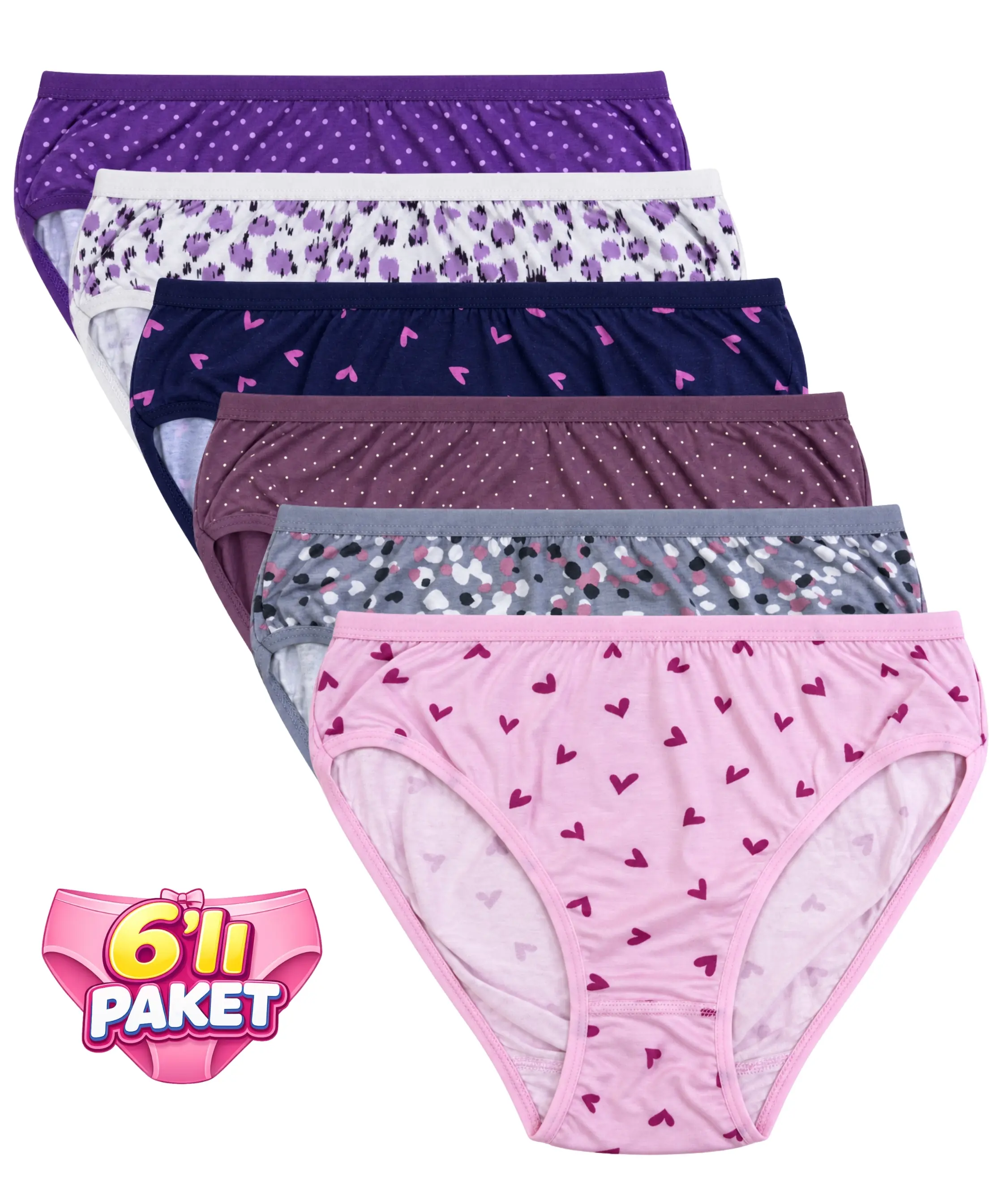 6'lı Paket Desenli Likralı Külot - ASORTİ