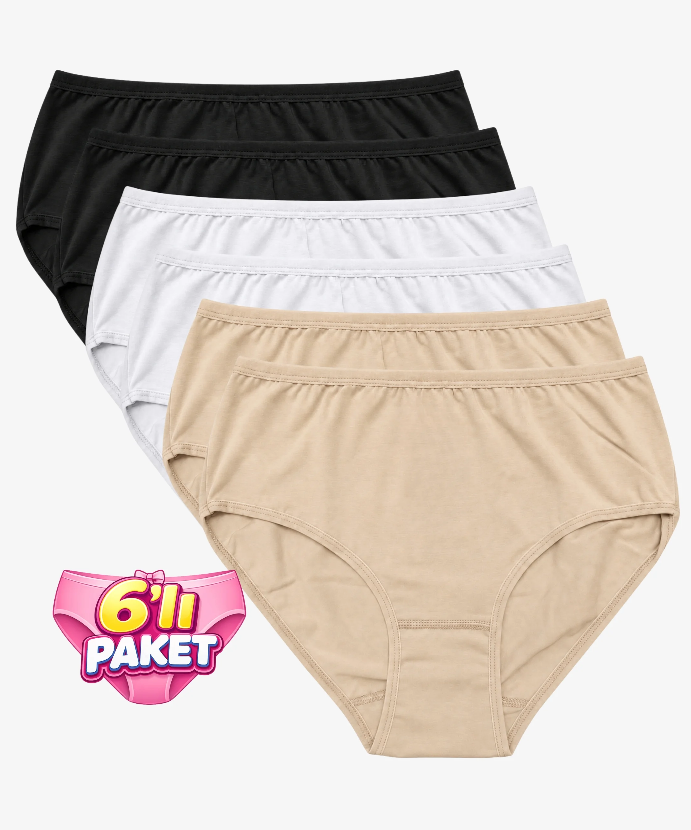 6'lı Paket Likralı Bato Külot - ASORTİ