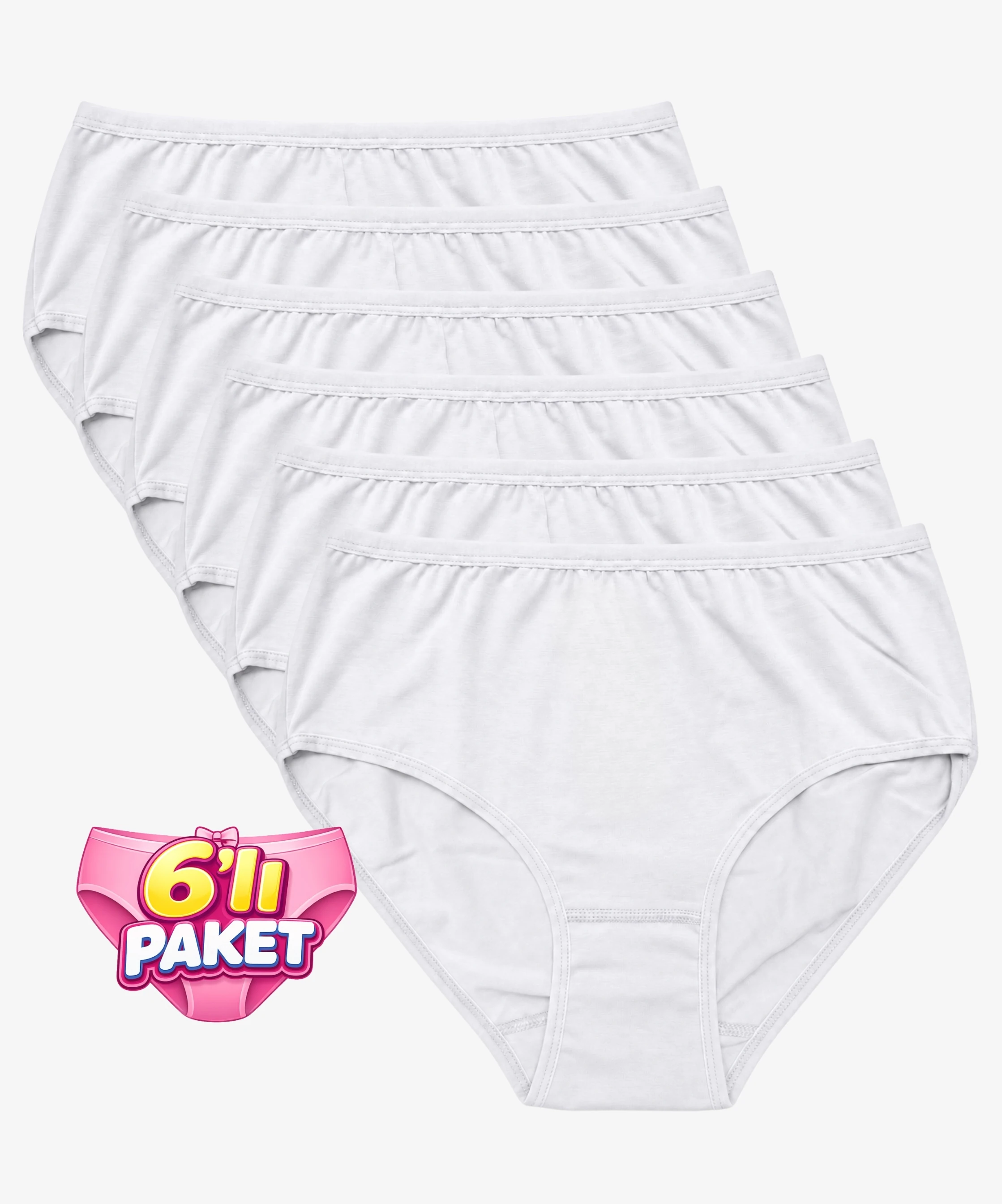 6'lı Paket Likralı Bato Külot - BEYAZ