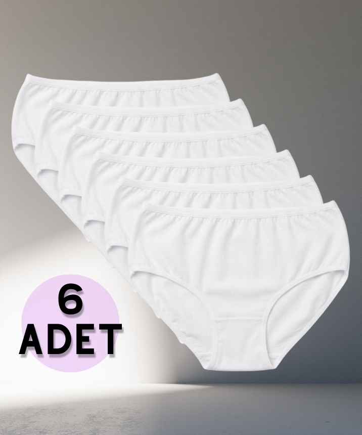 6'lı Paket Likralı Bato Külot - BEYAZ - 1