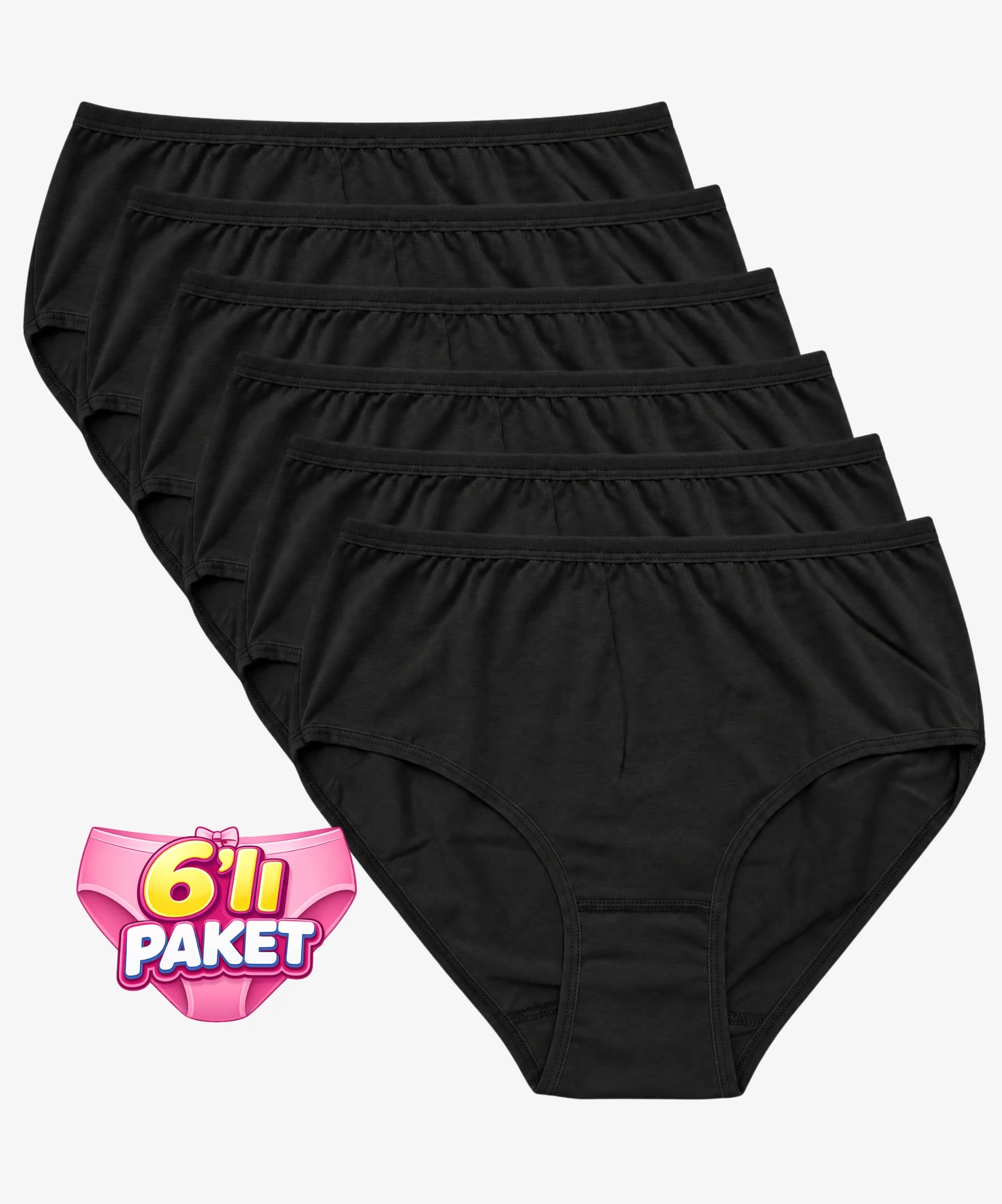 6'lı Paket Likralı Bato Külot - SİYAH - 1
