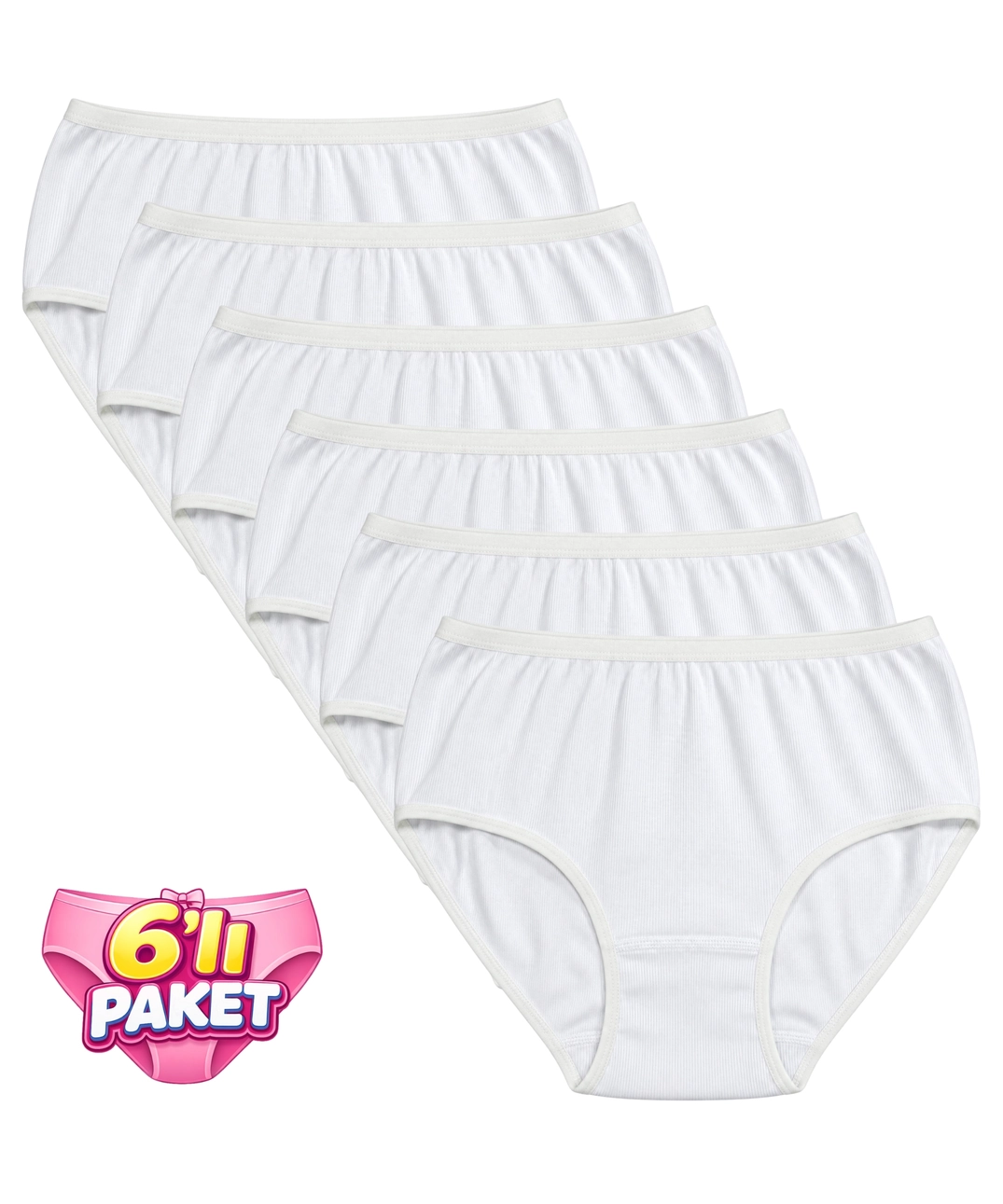 6'lı Paket Likralı Kaşkorse Bato Külot - BEYAZ