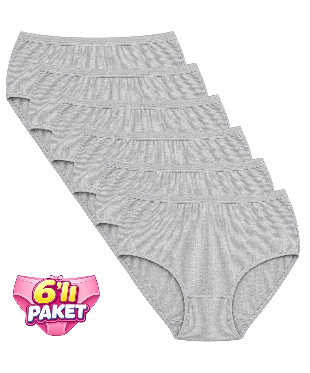 6'lı Paket Likralı Kaşkorse Bato Külot - GRİ
