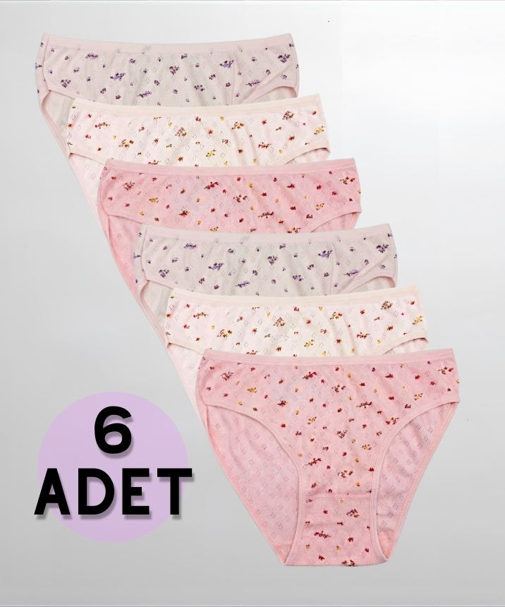 6'lı Paket Pamuklu Çiçekli Bikini - ASORTİ