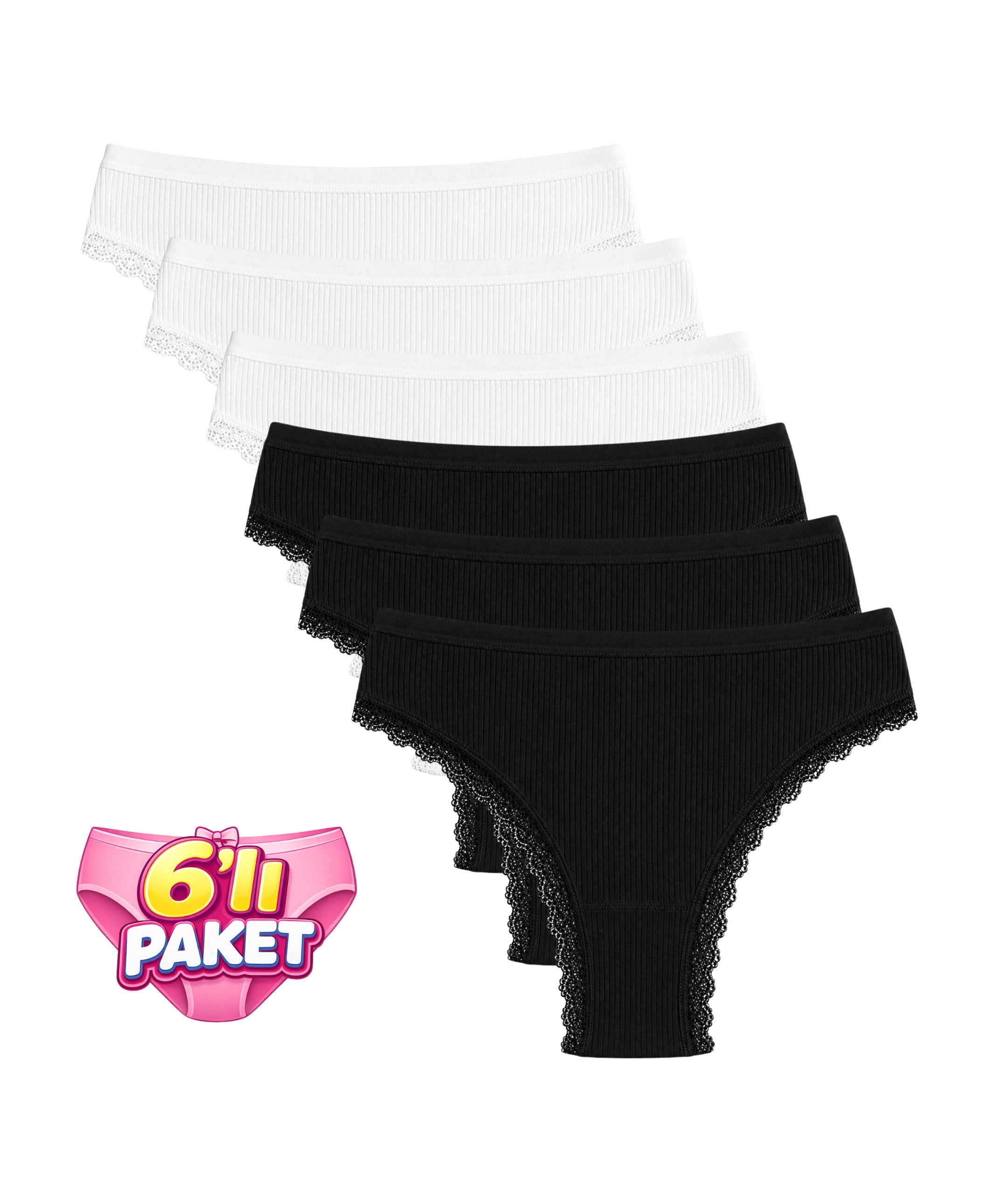 6'lı Paket Dantelli Brazilian Külot - ASORTİ - 1