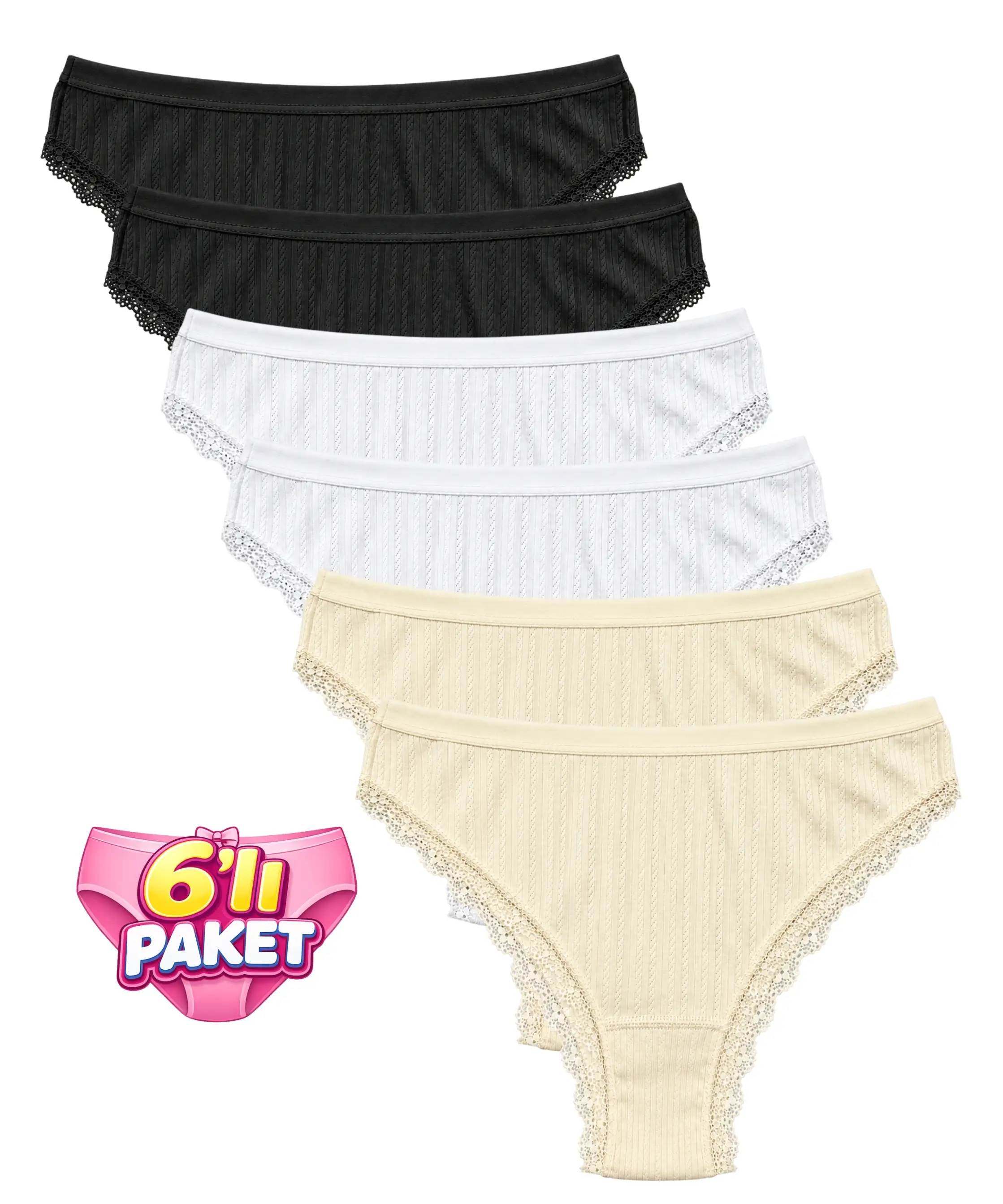 6'lı Paket Dantelli Brazilian Külot - ASORTİ