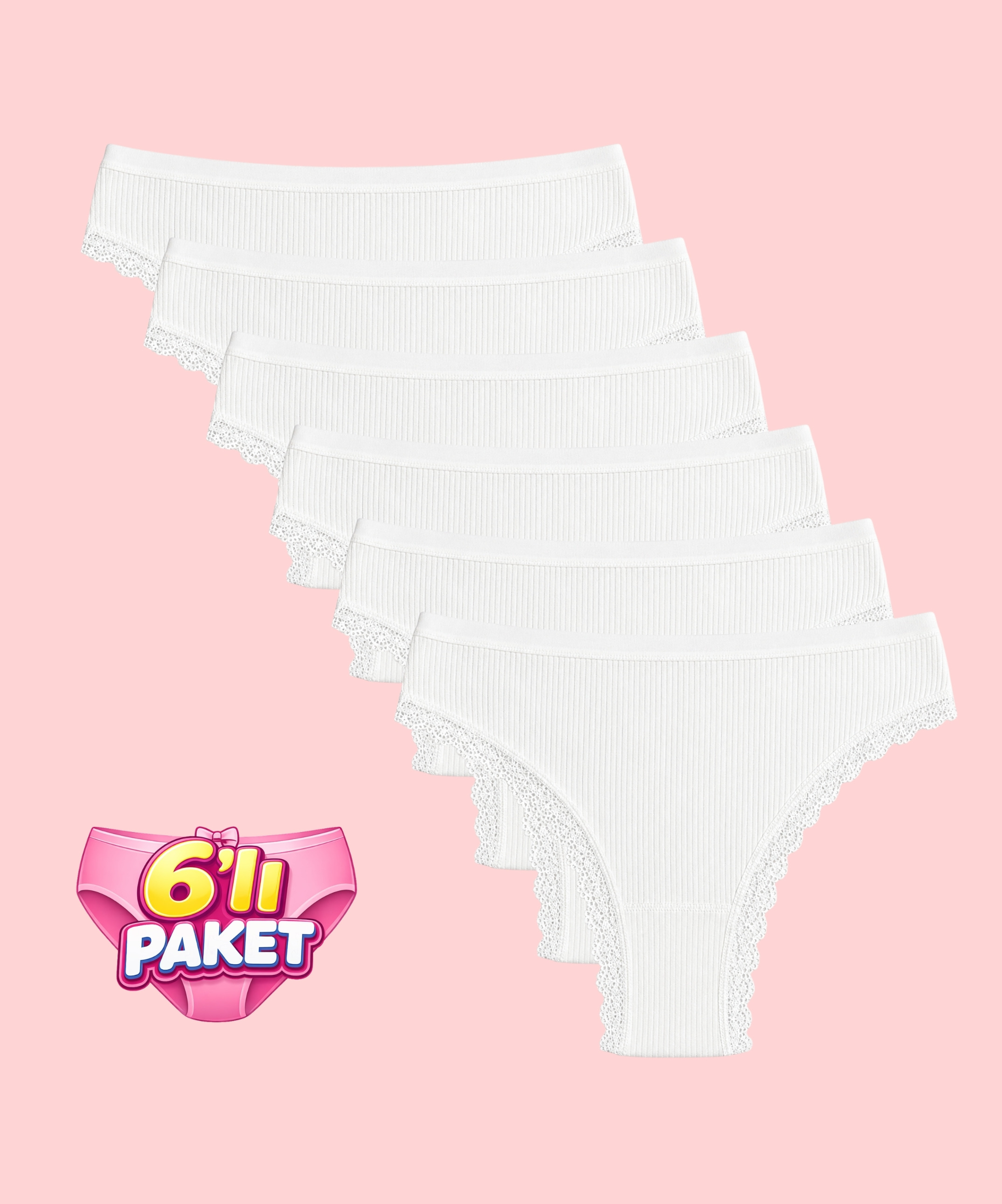 6'lı Paket Dantelli Brazilian Külot - EKRU
