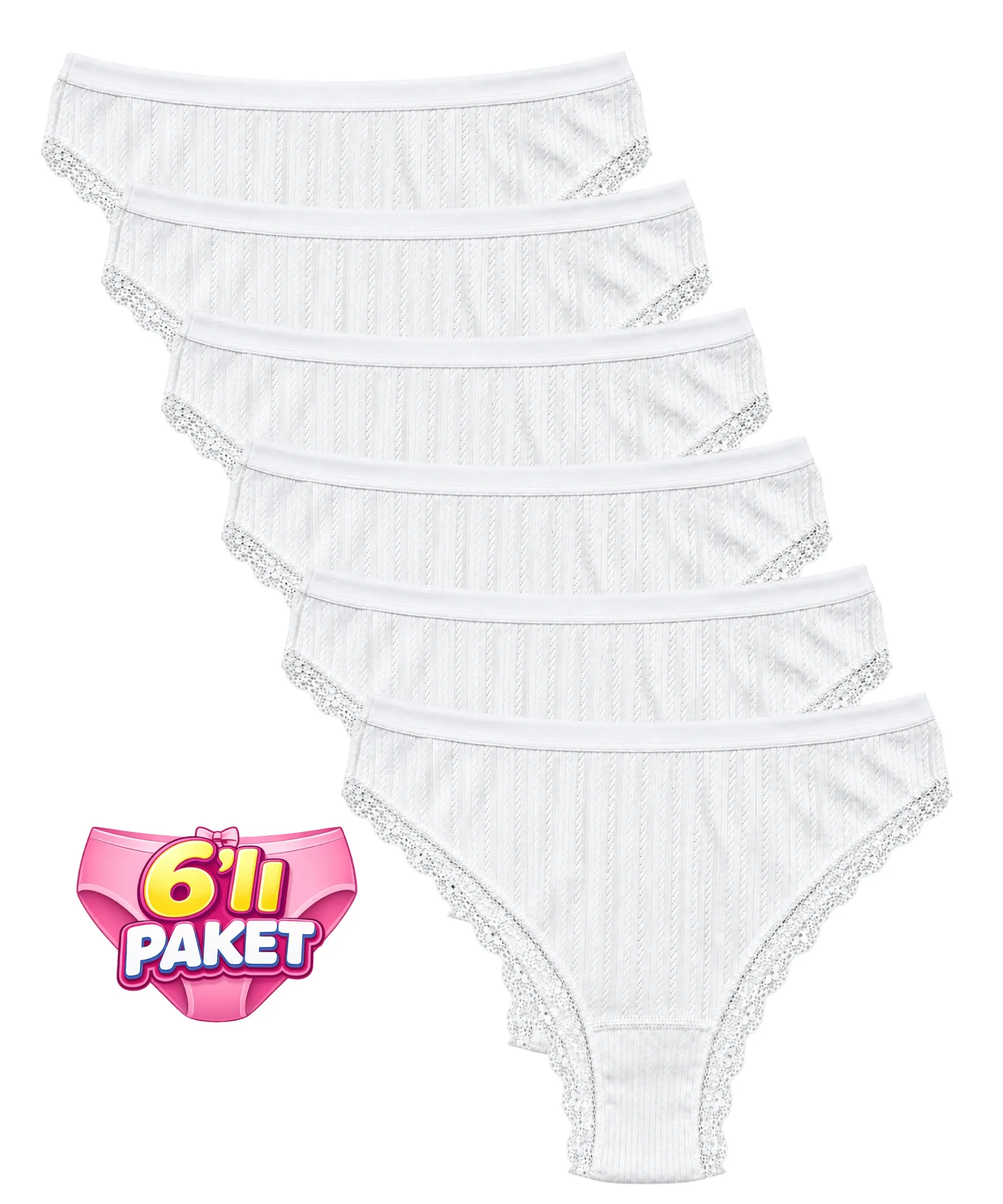 6'lı Paket Dantelli Brazilian Külot - EKRU
