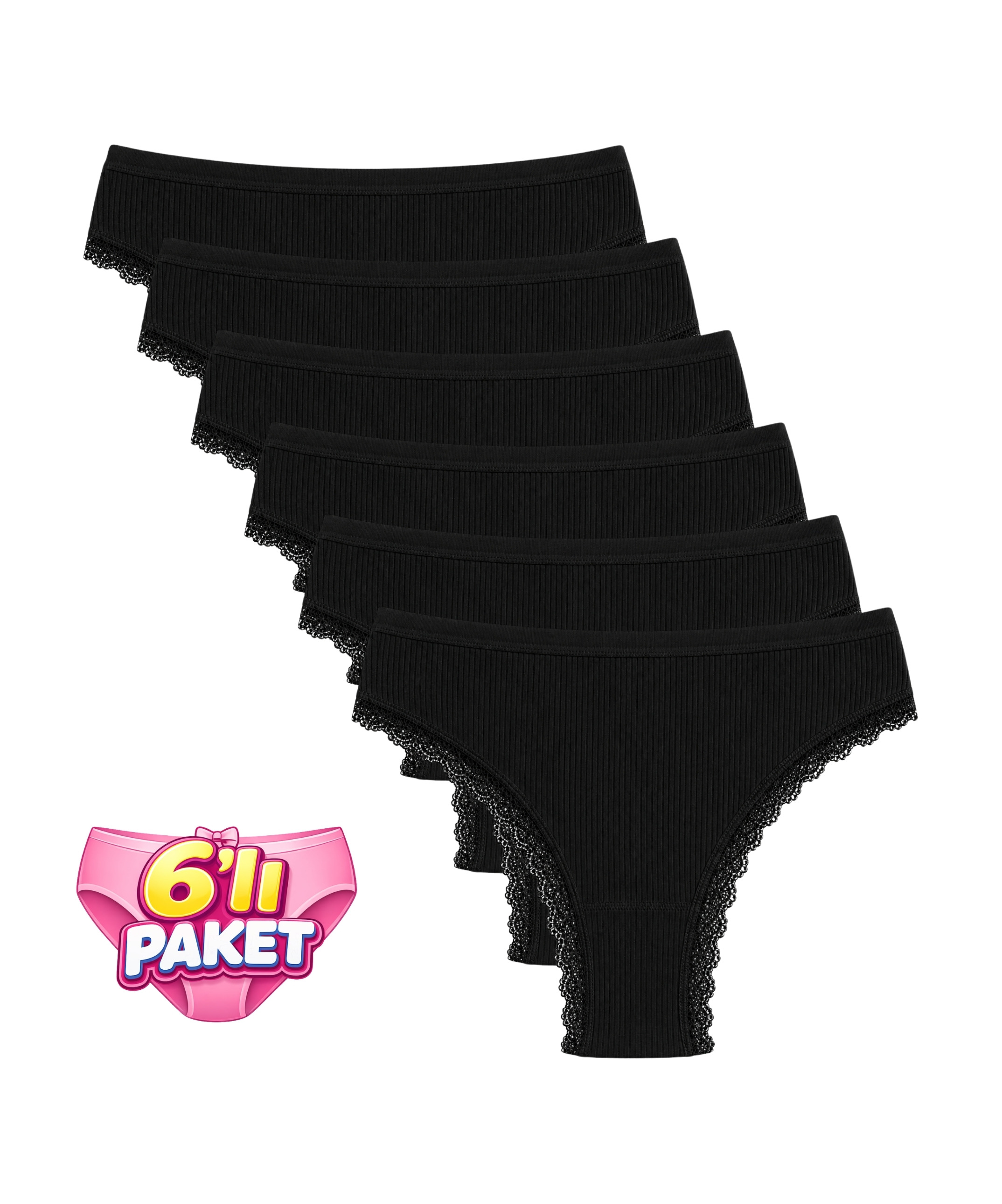6'lı Paket Dantelli Brazilian Külot - SİYAH