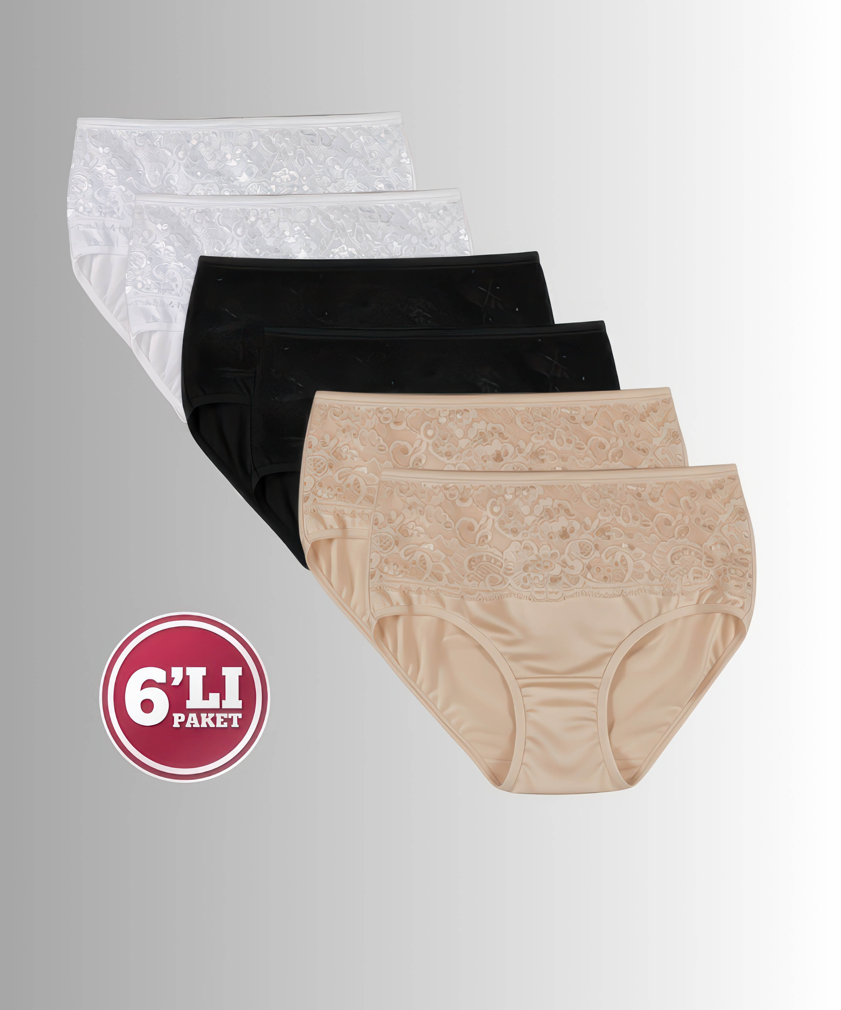 6'lı Paket Dantelli Toparlayıcı Bato - ASORTİ