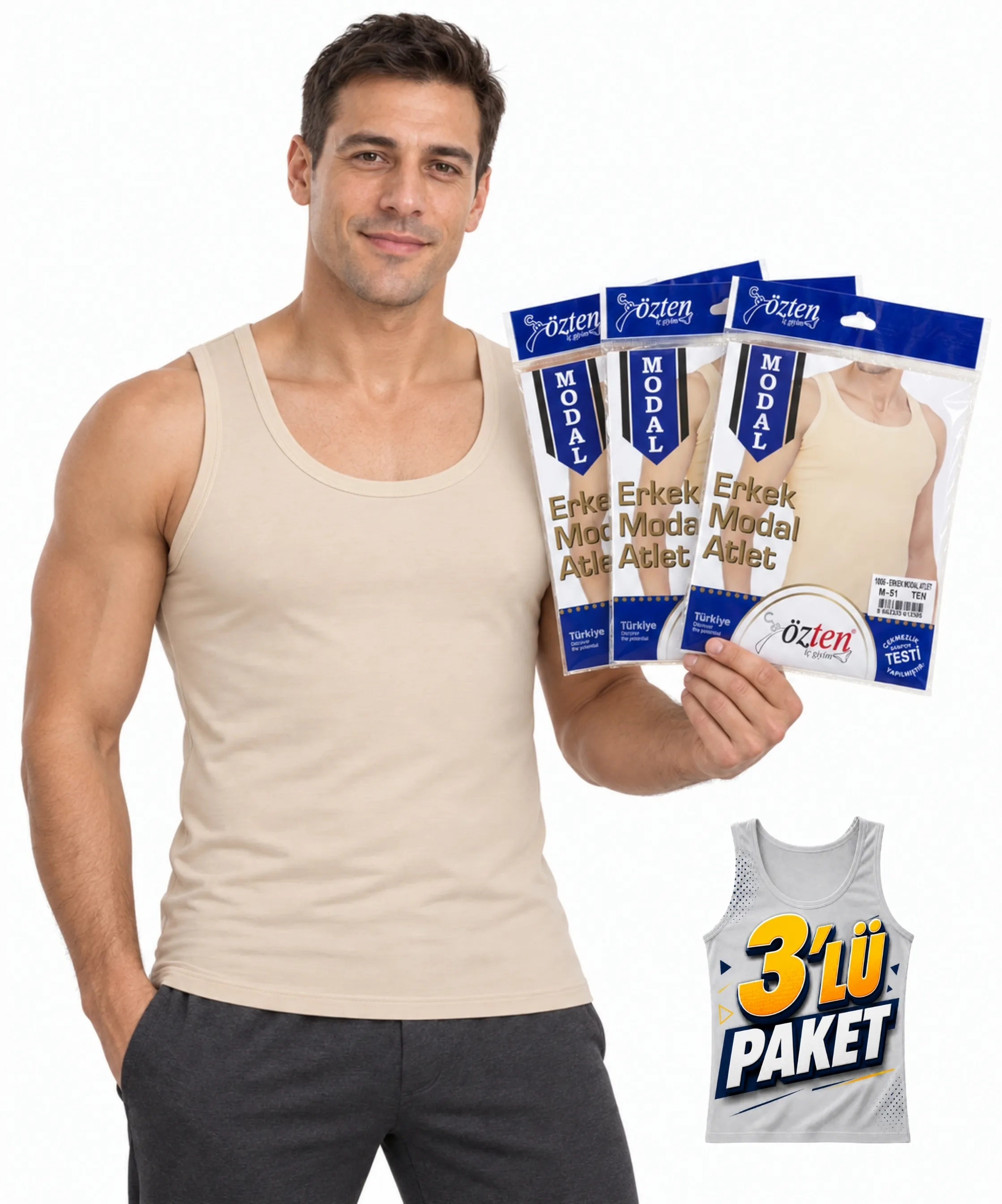 3'lü Paket Modal Erkek Atlet - TEN - 1