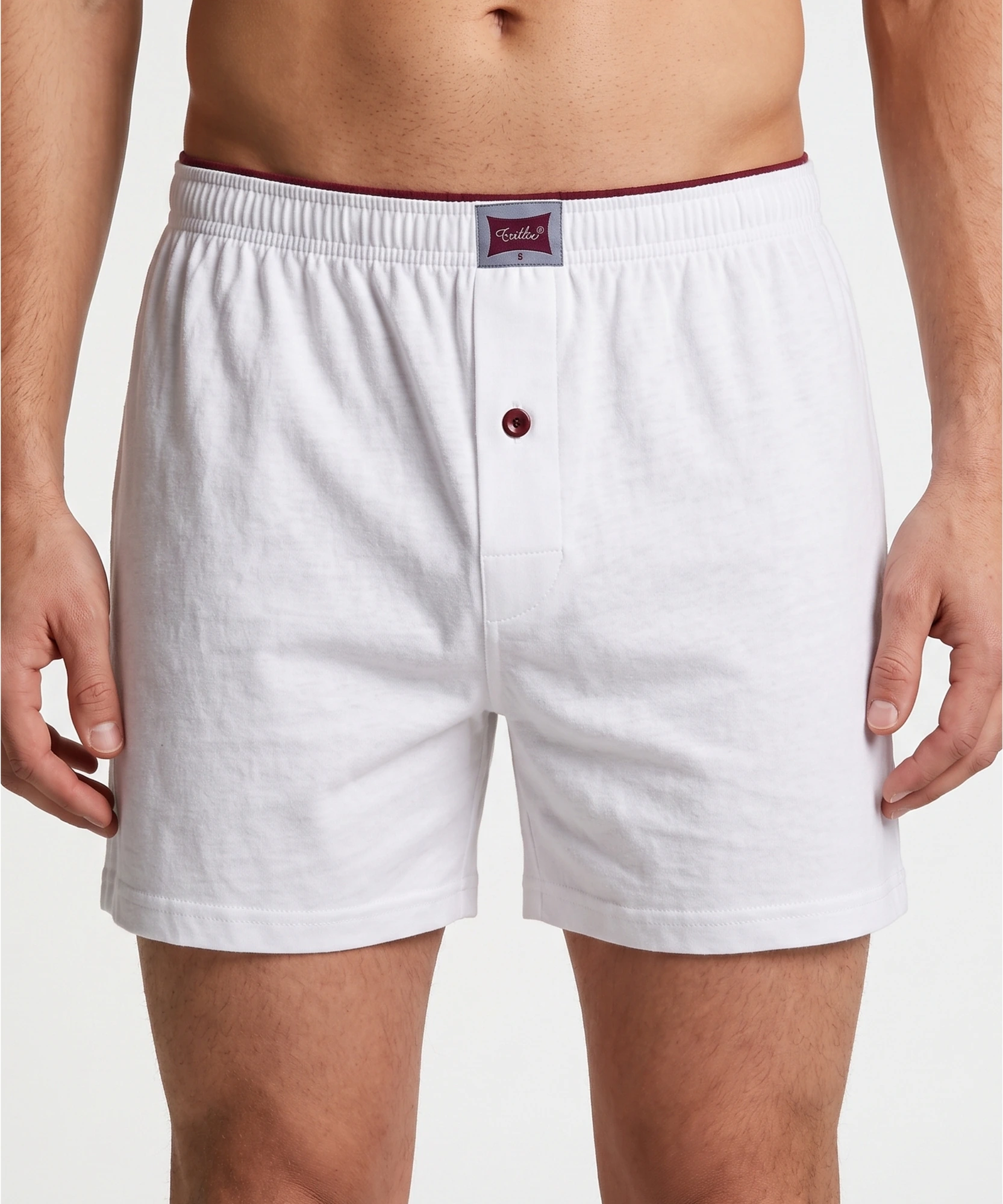 Penye Düğmeli Düz Erkek Boxer - BEYAZ