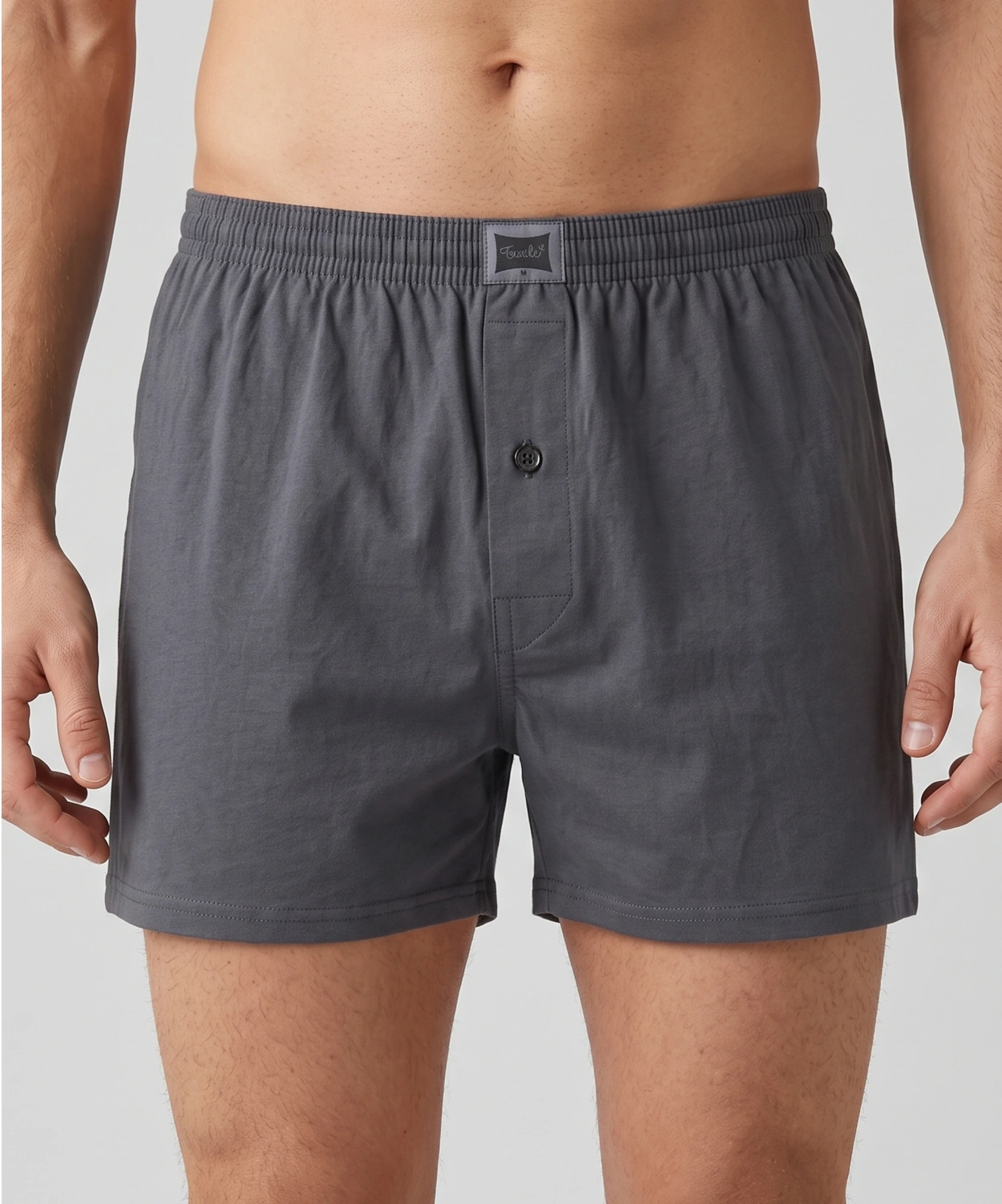 Penye Düğmeli Düz Erkek Boxer - FÜME