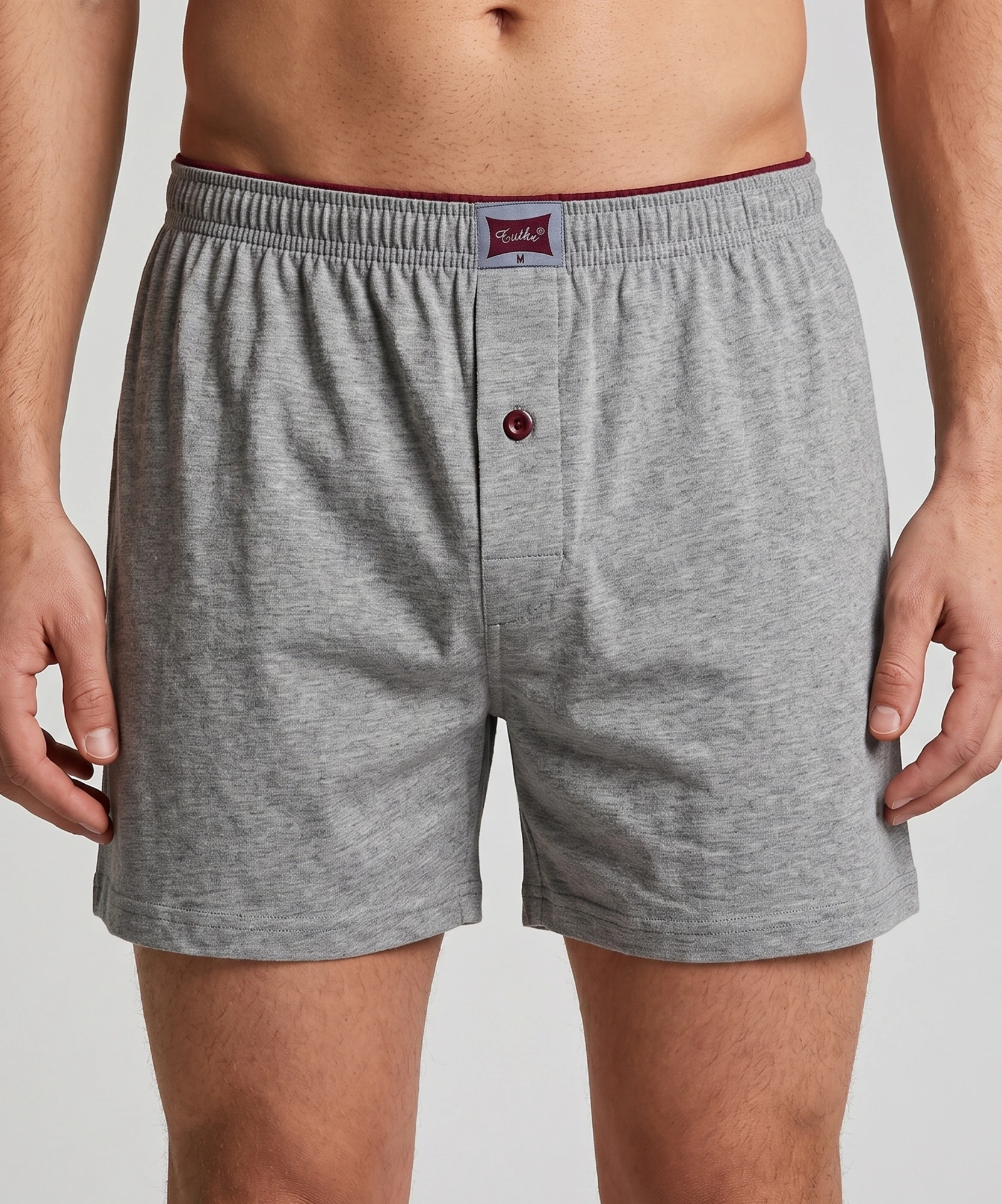 Penye Düğmeli Düz Erkek Boxer - GRİ