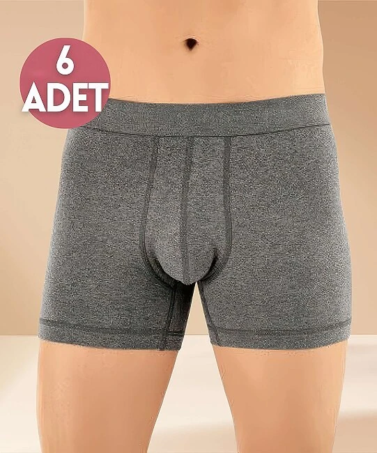Erkek 6'lı Paket Düz Likralı Boxer - ANTRASİT