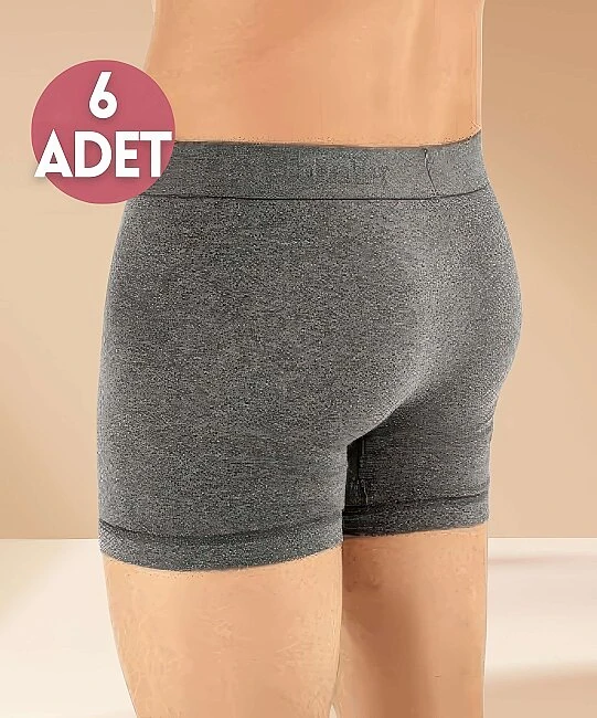 Erkek 6'lı Paket Düz Likralı Boxer - ANTRASİT (1)