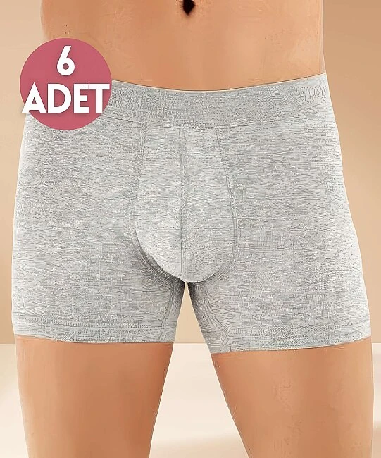 Erkek 6'lı Paket Düz Likralı Boxer - GRİ